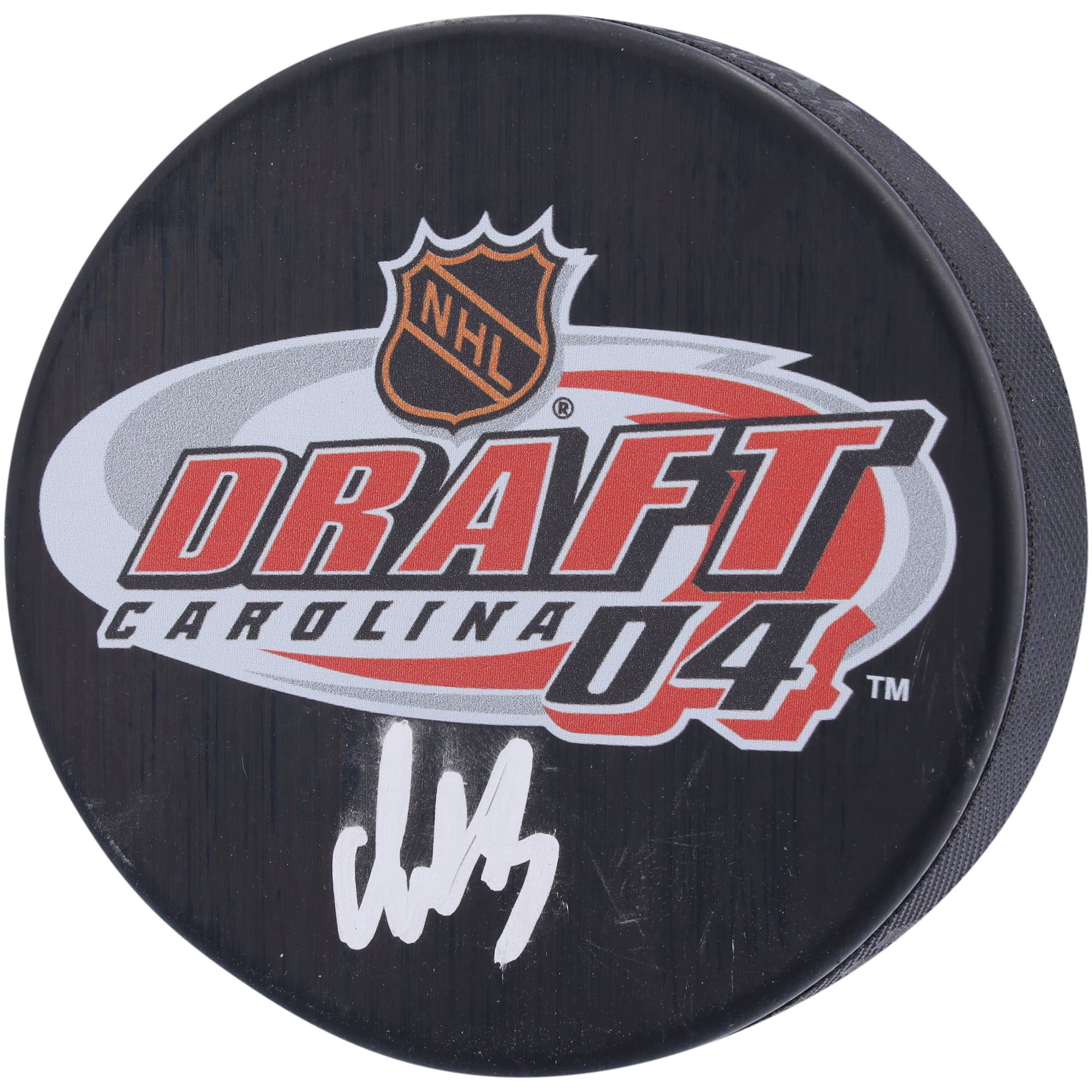 Rondelle de hockey autographiée par Alex Ovechkin, des Capitals de Washington, avec le logo du repêchage de la LNH de 2004