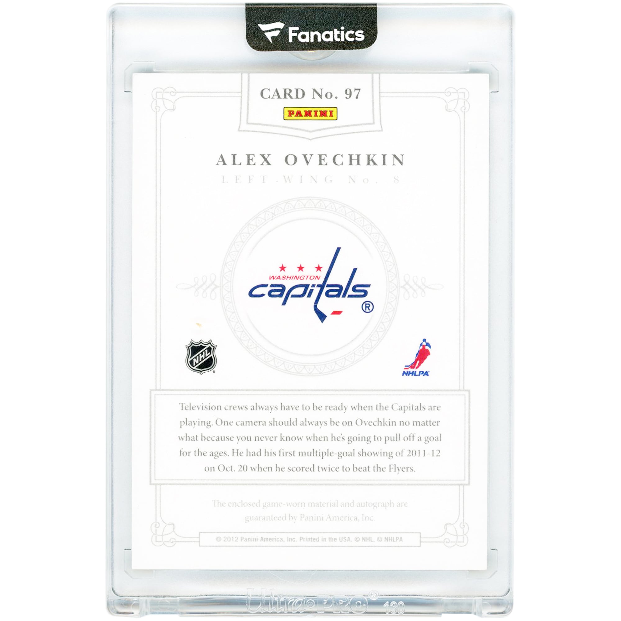Carte autographiée Alexander Ovechkin des Capitals de Washington, Panini Dominion Dual-Color Game Used Relic 2012, n° 97, n° 3/25