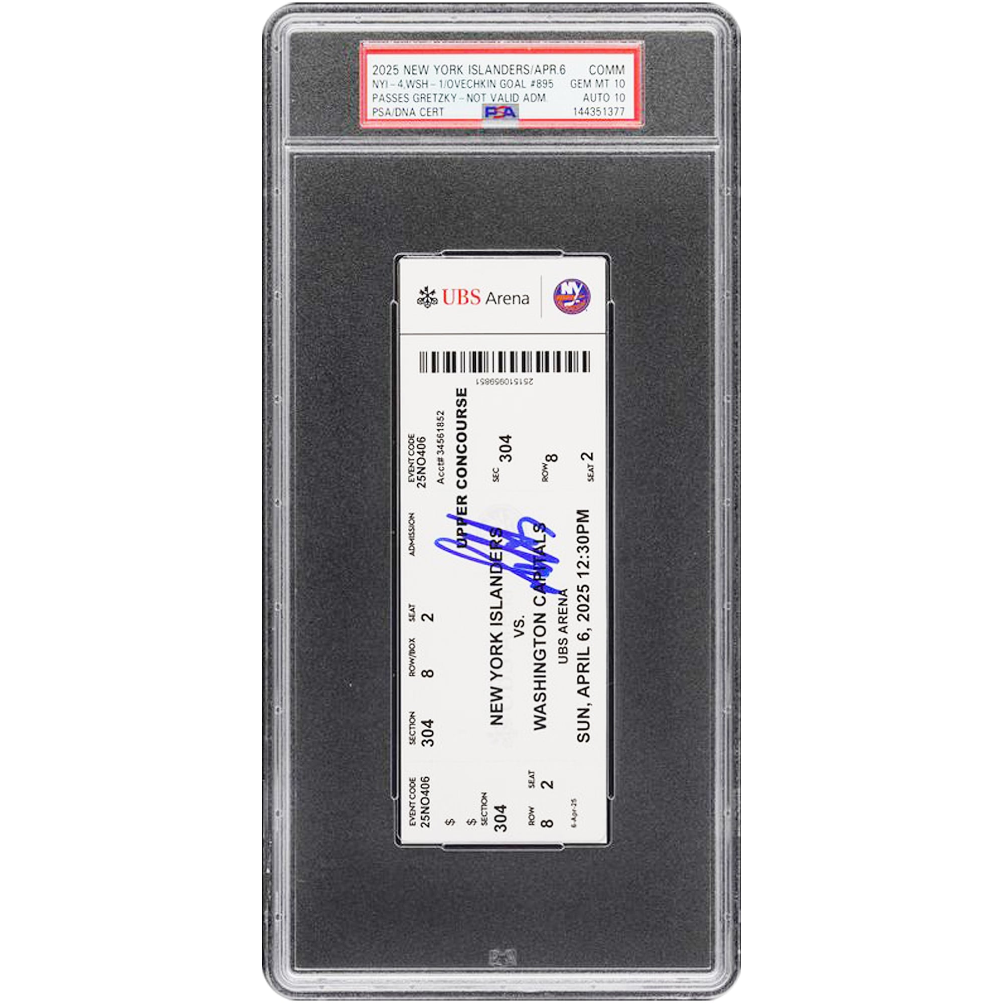 Alexander Ovechkin Washington Capitals Autographed Scores 895th Goal & Passes Wayne Gretzky Becoming NHL All-Time Leading Goal Scorer PSA Authenticated 10/10 Ticket from April 6