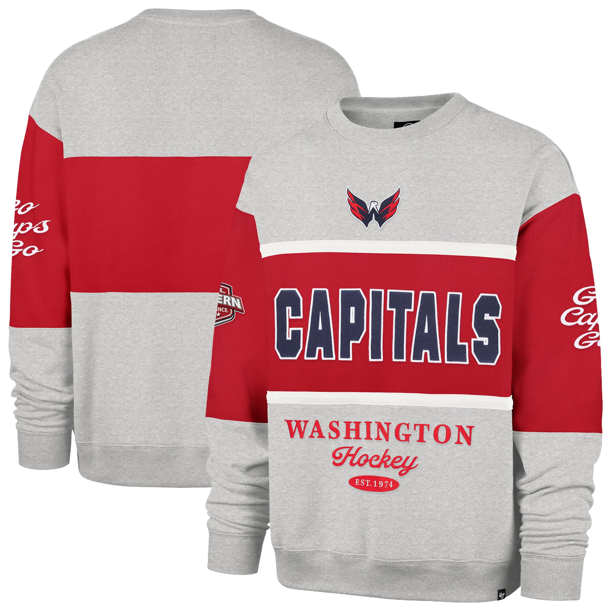 Men's '47  Gray Washington Capitals Fall Maximilist Crew Sweatshirt