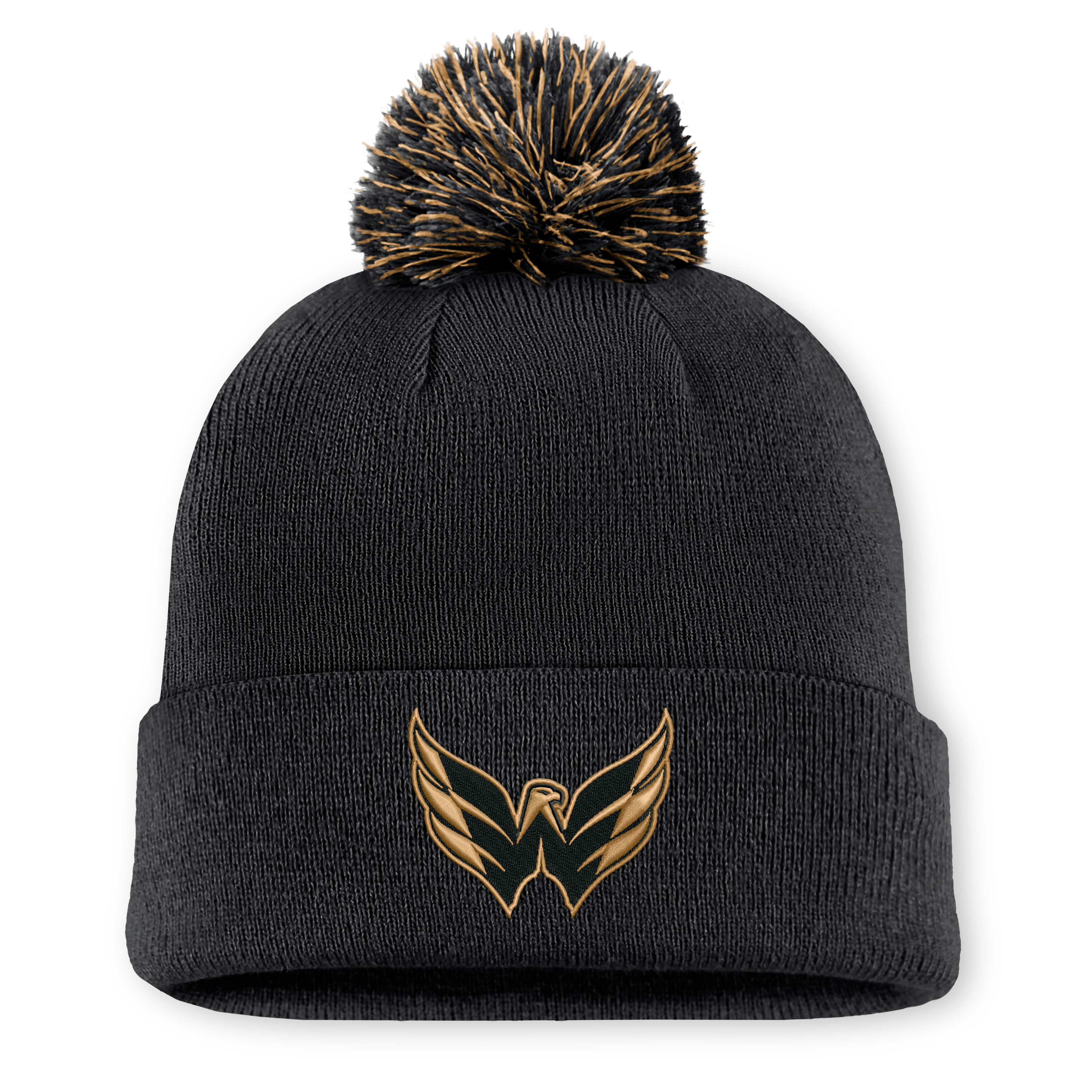 Bonnet tricoté authentique à revers avec pompon, noir, Washington Capitals, édition spéciale militaire, de la marque Fanatics.
