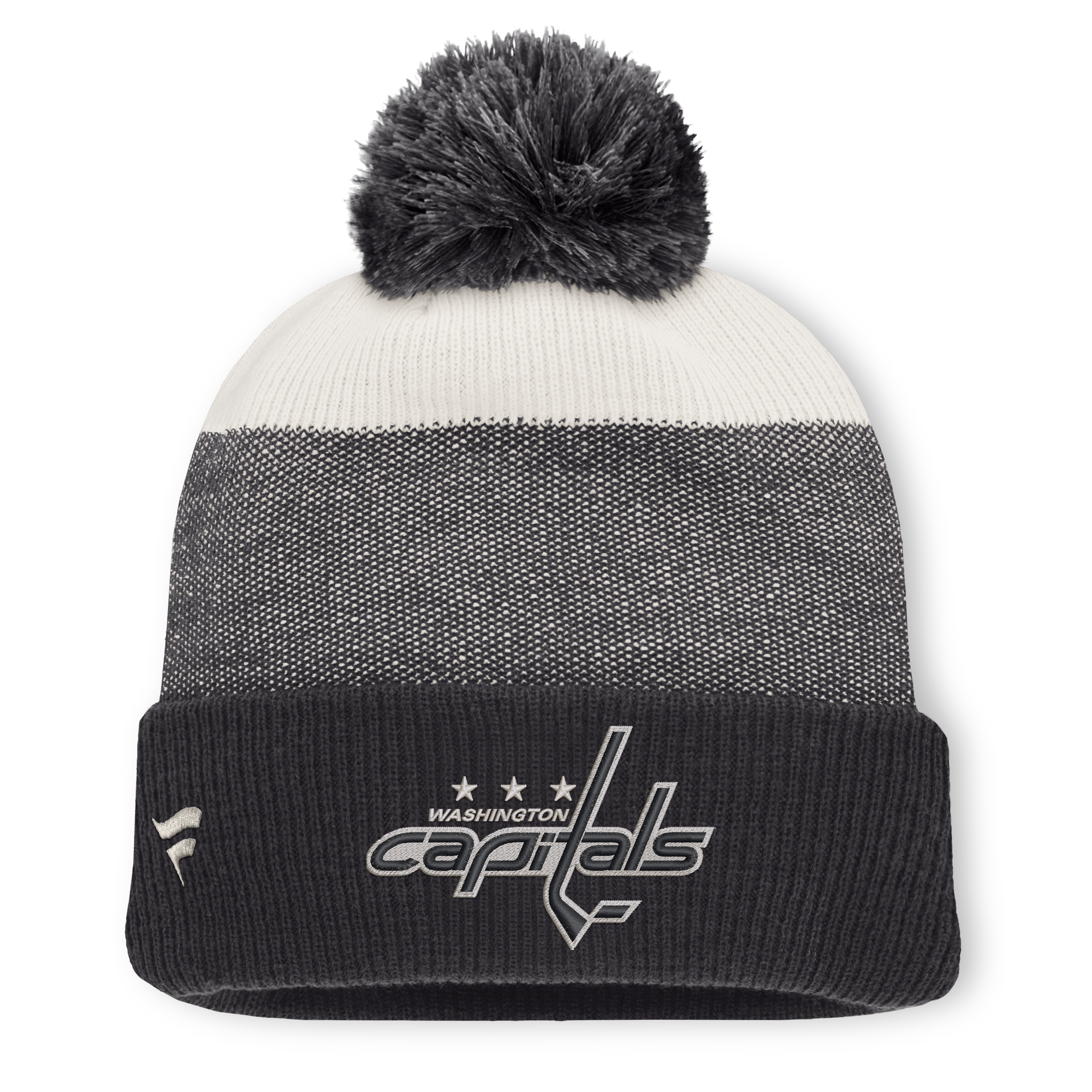 Men's Fanatics Black/Light Beige Washington Capitals Monochrome Cuffed Knit Hat with Pom