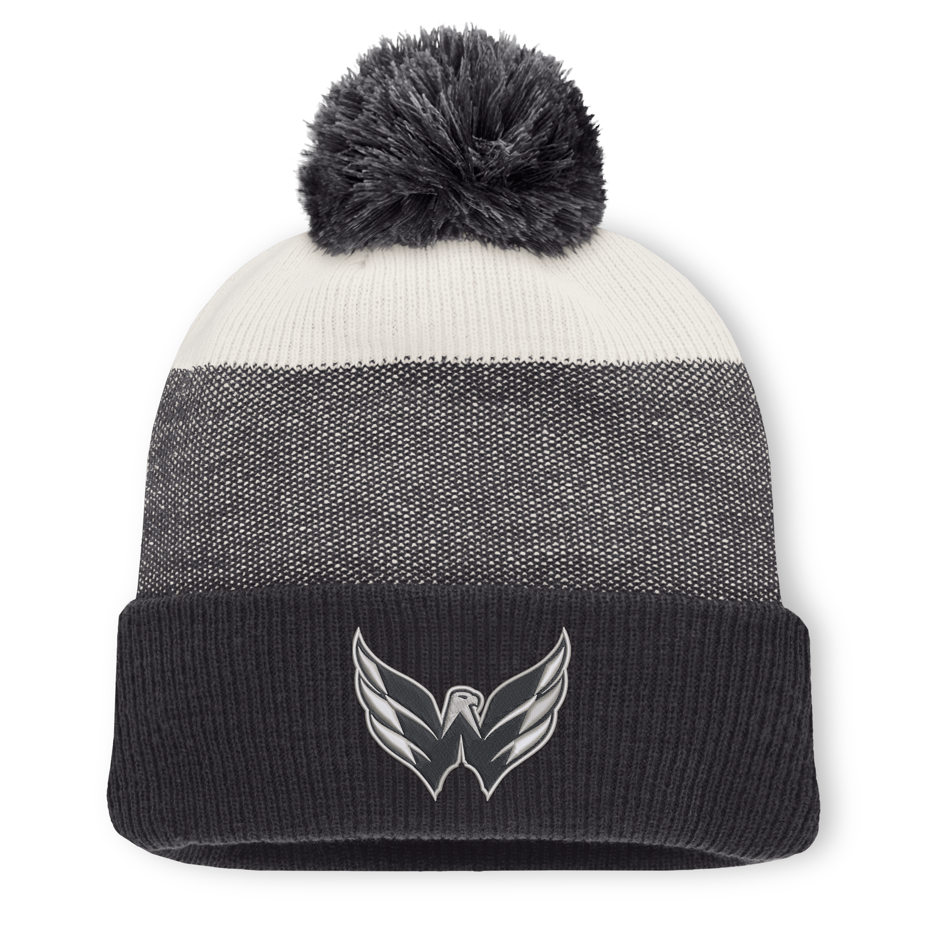 Men's Fanatics Black/Light Beige Washington Capitals Monochrome Cuffed Knit Hat with Pom