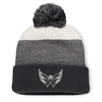 Bonnet à revers monochrome noir/beige clair avec pompon, modèle Washington Capitals Fanatics pour homme