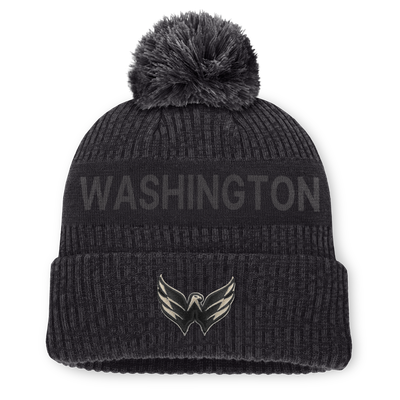 Bonnet à revers Phantom Charcoal Road pour homme, modèle Washington Capitals Fanatics, avec pompon