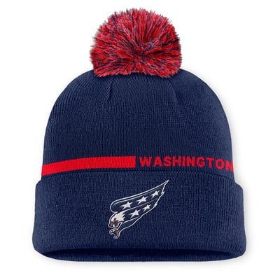 Bonnet à revers authentique Pro Alternate bleu marine des Capitals de Washington pour homme, avec pompon