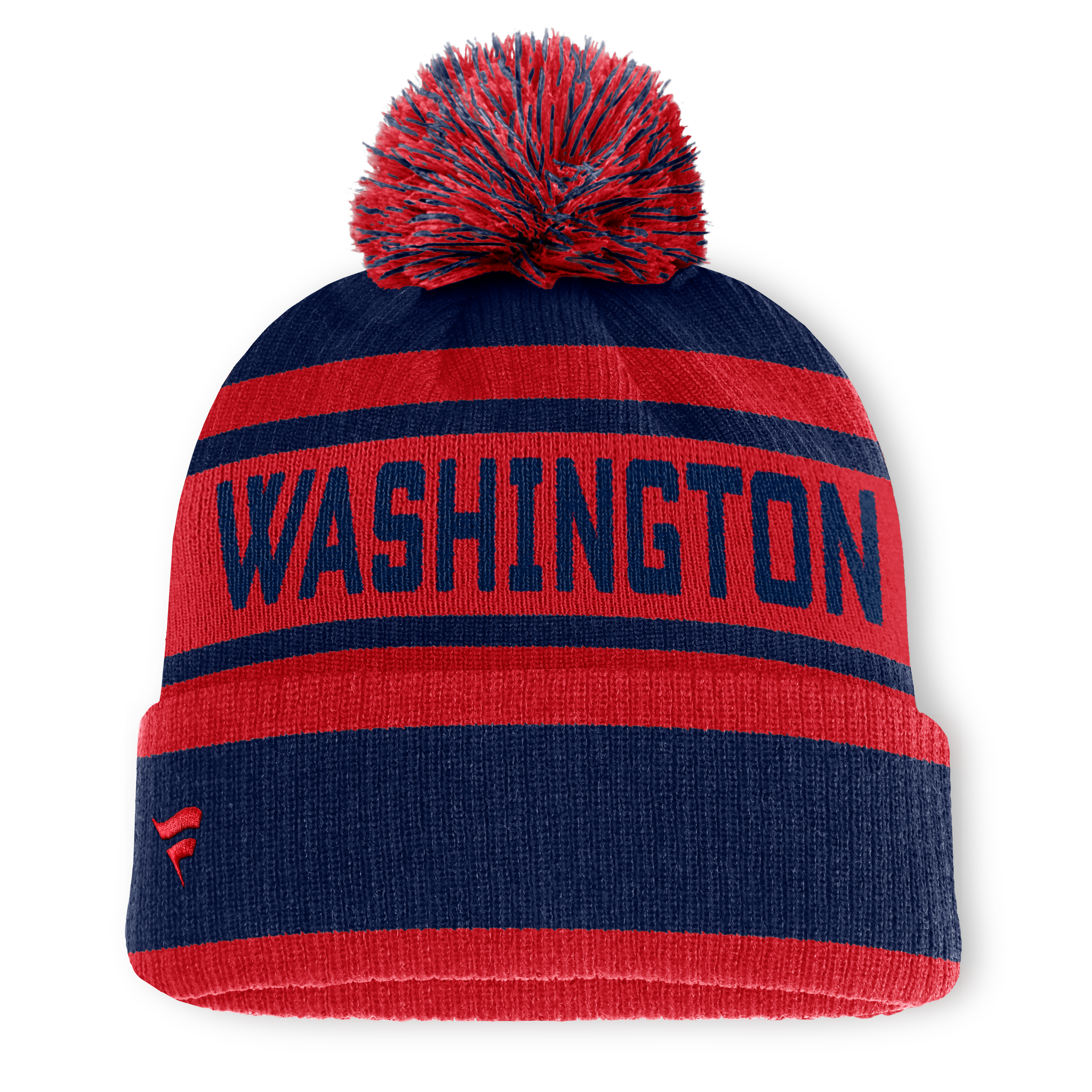 Men's Fanatics Navy/Red Washington Capitals Fundamental Cuffed Knit Hat with Pom