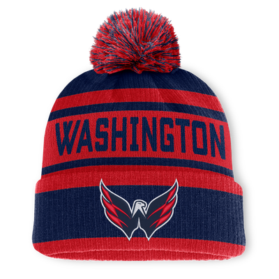 Bonnet à revers pour homme Washington Capitals Fanatics bleu marine/rouge avec pompon