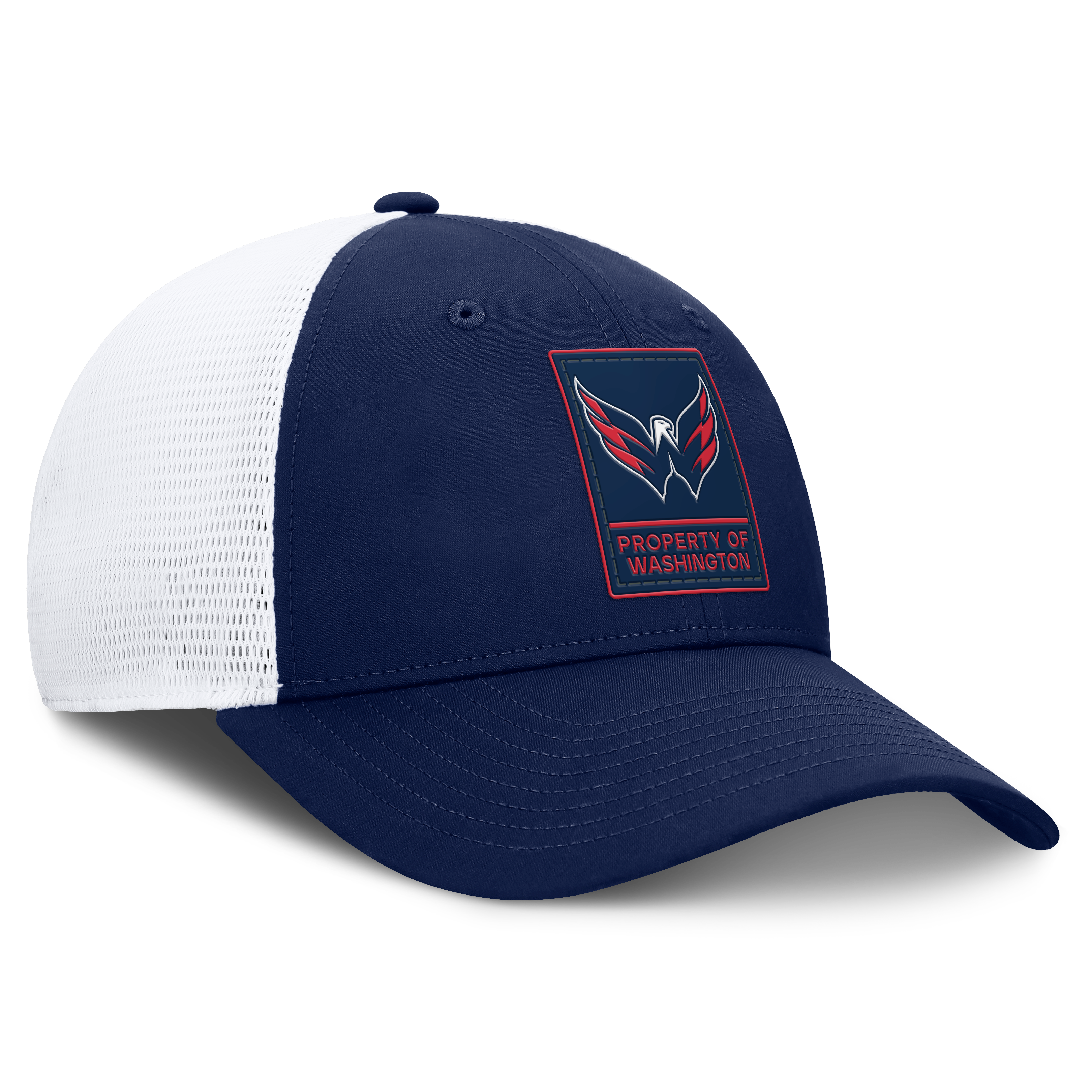 Casquette ajustable Fanatics bleu marine/blanche Washington Capitals Authentic Pro Train Meshback