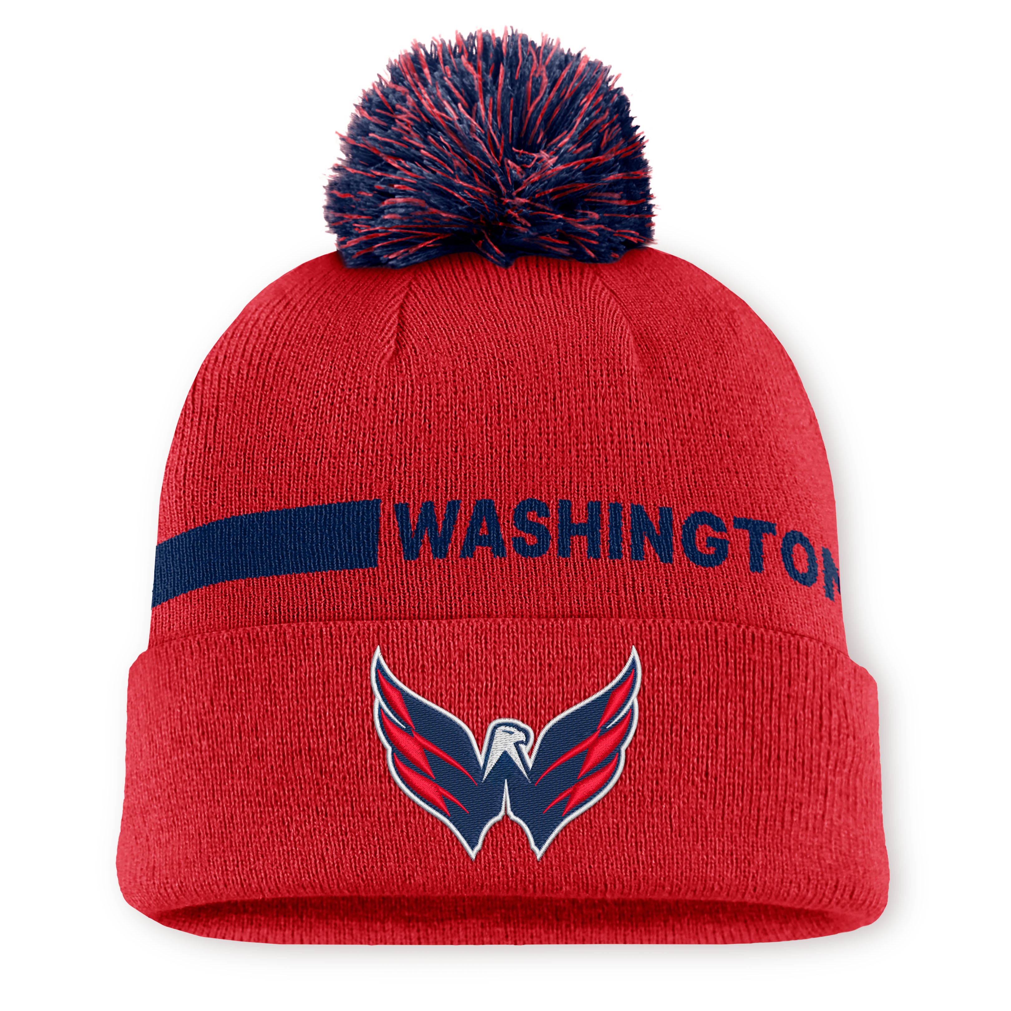 Men's Fanatics Red Washington Capitals Authentic Pro Rink Cuffed Knit Hat with Pom