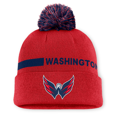Bonnet à revers authentique Washington Capitals Fanatics rouge pour homme avec pompon