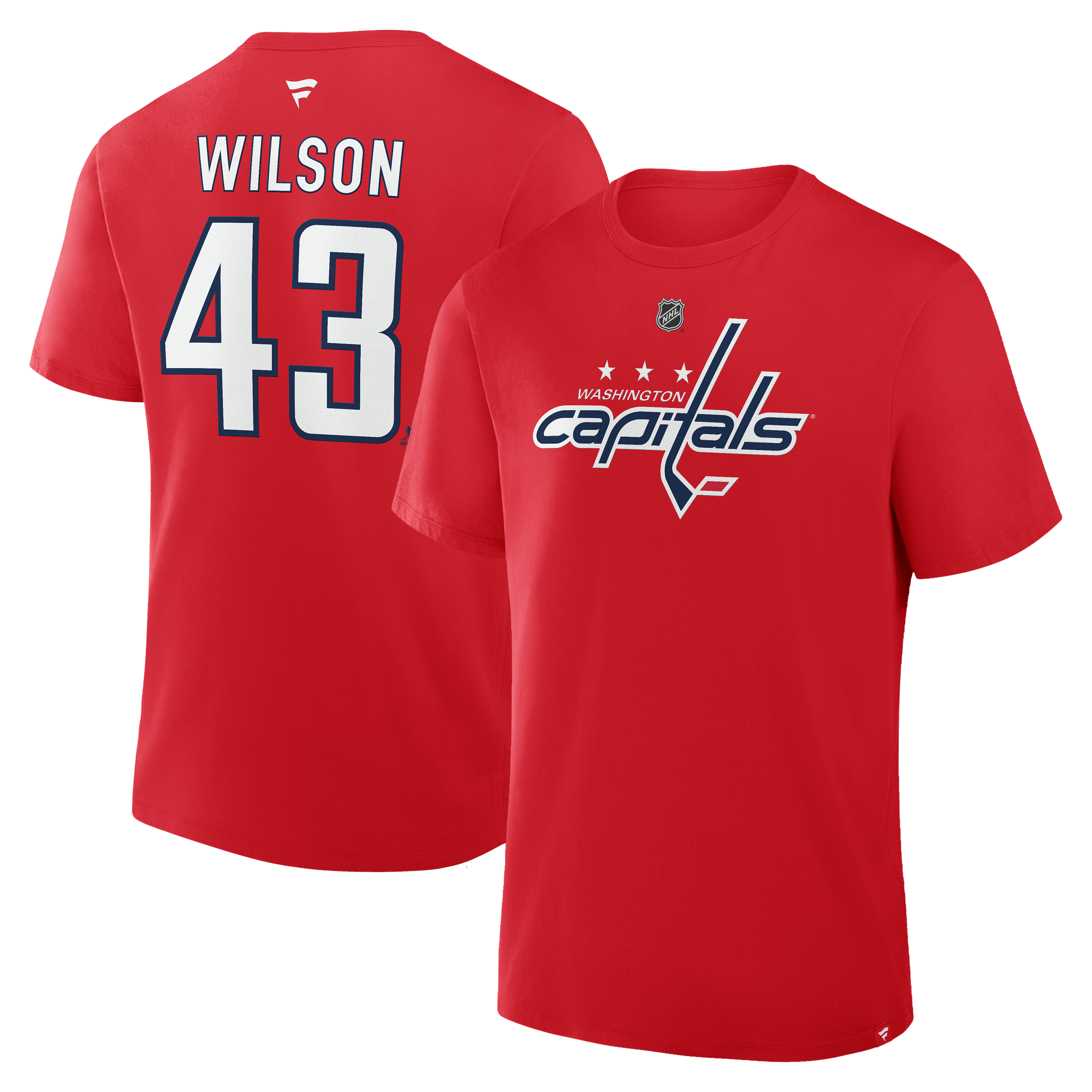 T-shirt authentique Fanatics Tom Wilson rouge des Capitals de Washington avec nom et numéro superposés