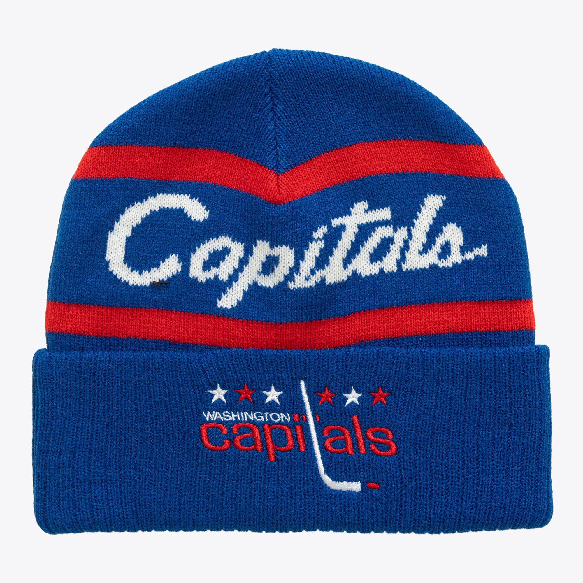 Bonnet à revers Mitchell & Ness bleu pour homme, à l'effigie de l'entraîneur-chef des Capitals de Washington