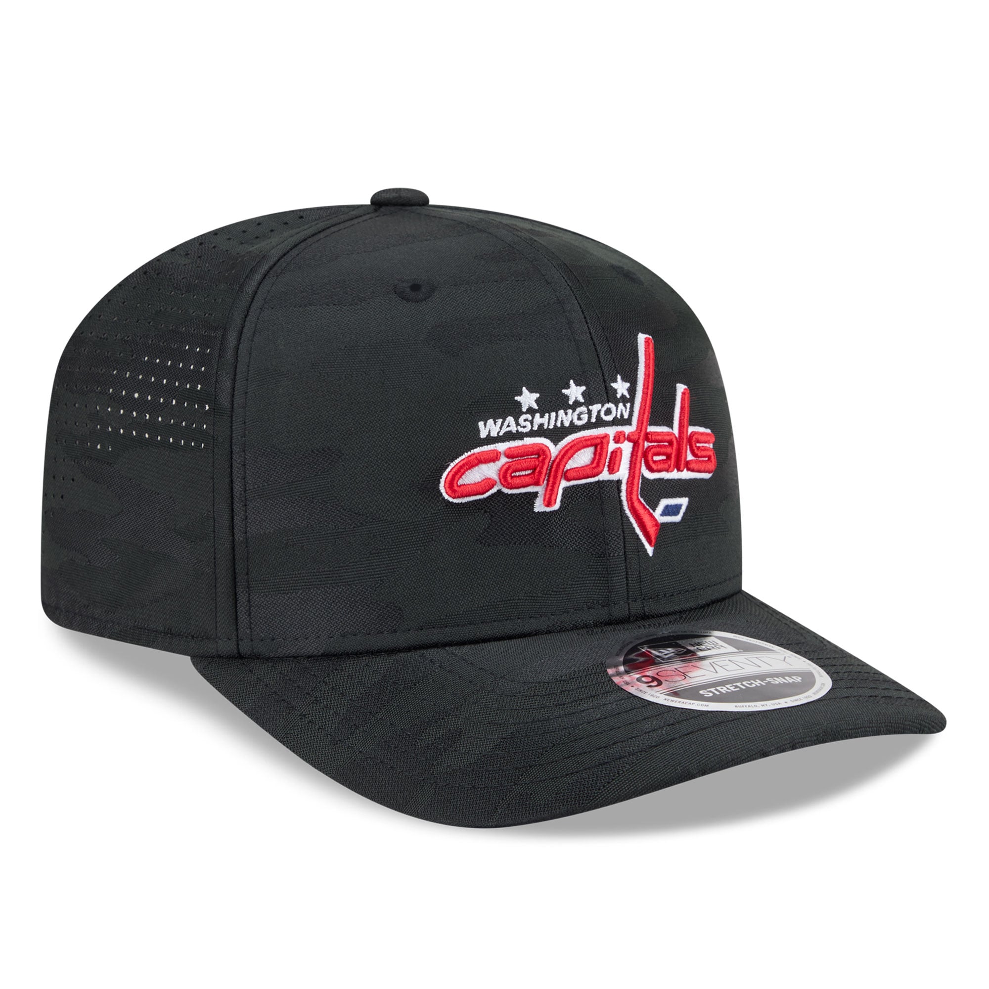 Casquette ajustable perforée New Era noire Washington Capitals Camo 9SEVENTY pour homme