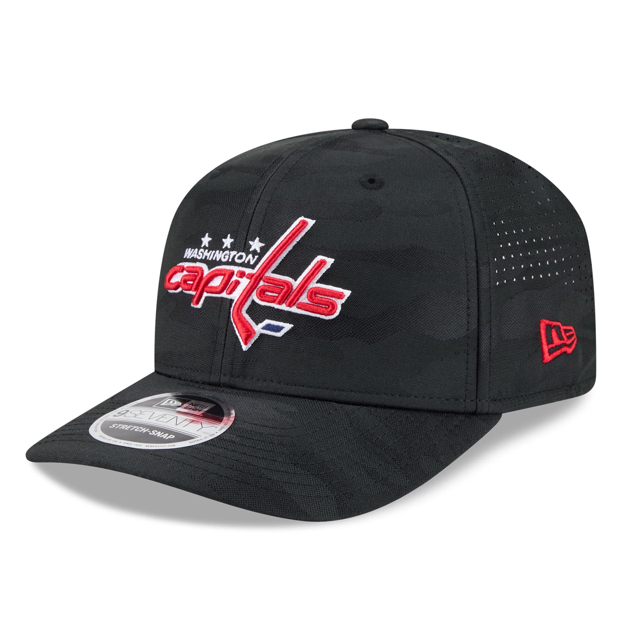Casquette ajustable perforée New Era noire Washington Capitals Camo 9SEVENTY pour homme
