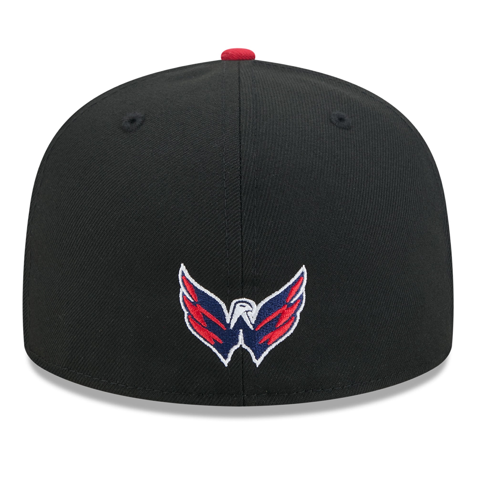 Casquette ajustée New Era 59FIFTY pour homme, noire et rouge, avec logo des Capitals de Washington surpiqûres.