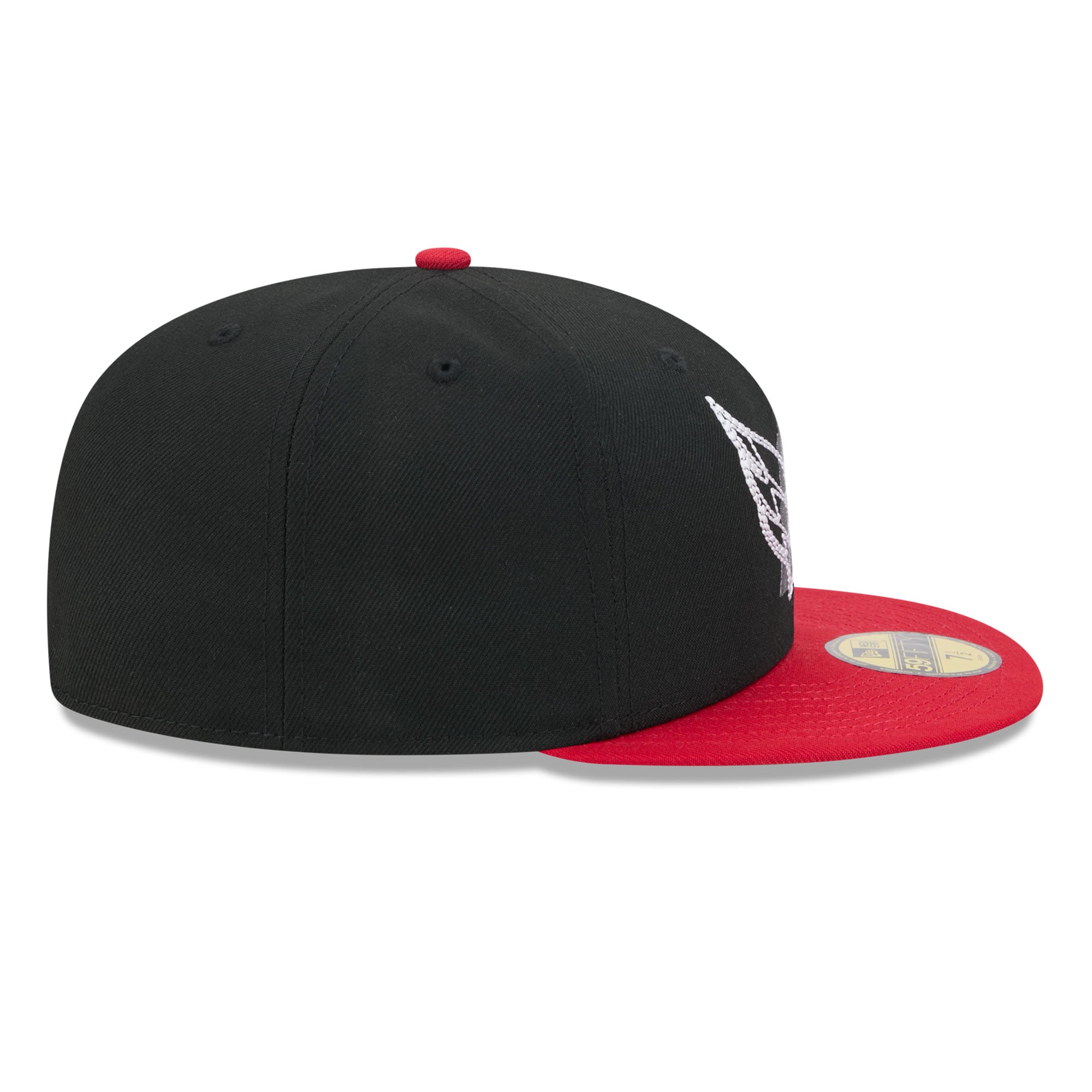 Casquette ajustée New Era 59FIFTY pour homme, noire et rouge, avec logo des Capitals de Washington surpiqûres.