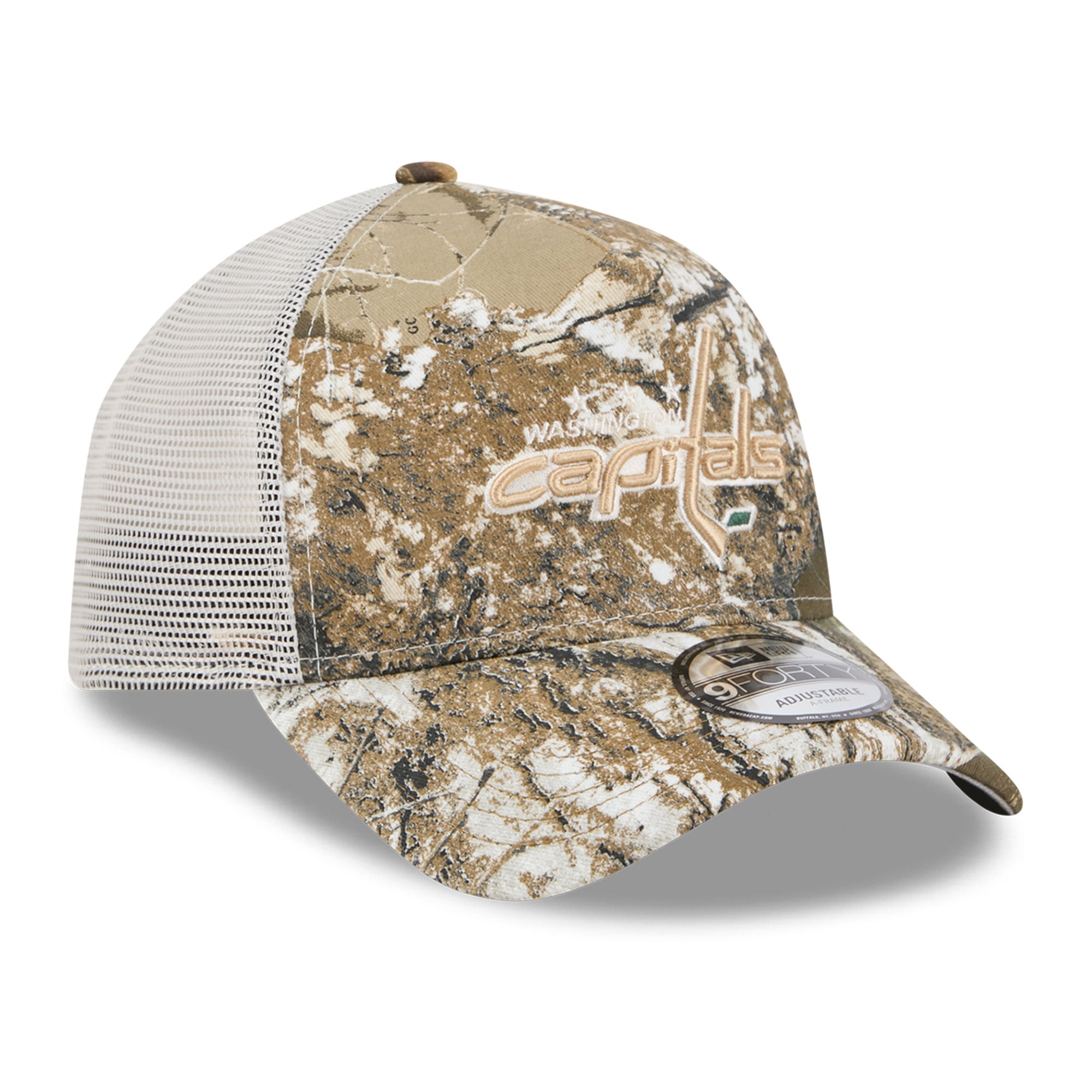 Casquette trucker ajustable New Era 9FORTY camouflage Washington Capitals Real Tree pour homme