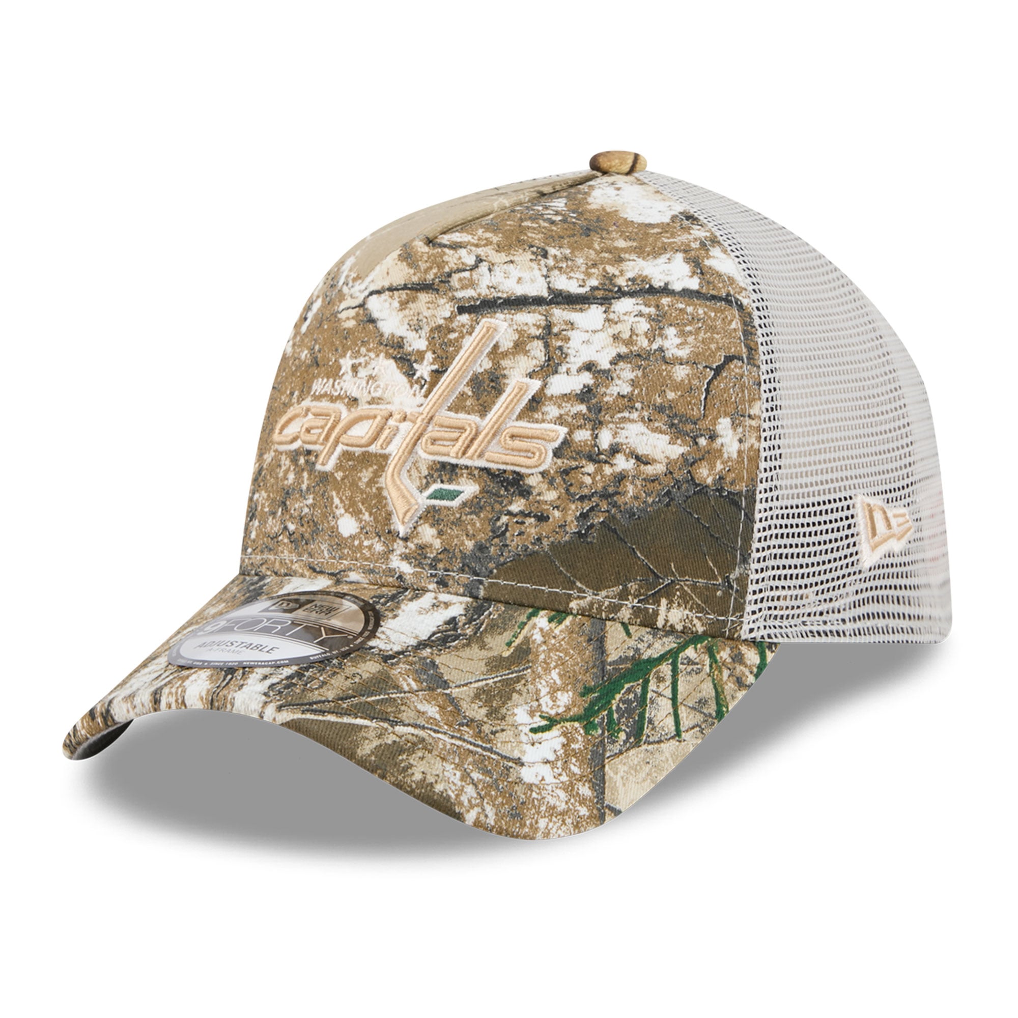 Casquette trucker ajustable New Era 9FORTY camouflage Washington Capitals Real Tree pour homme