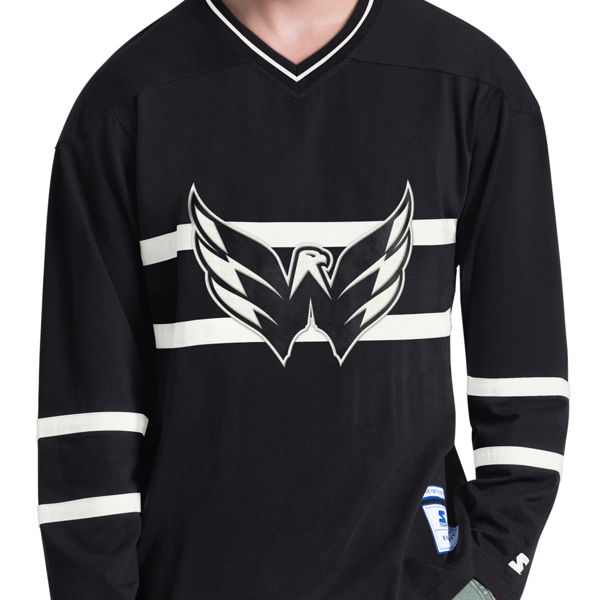 T-shirt à manches longues et col en V Starter Black Washington Capitals pour homme