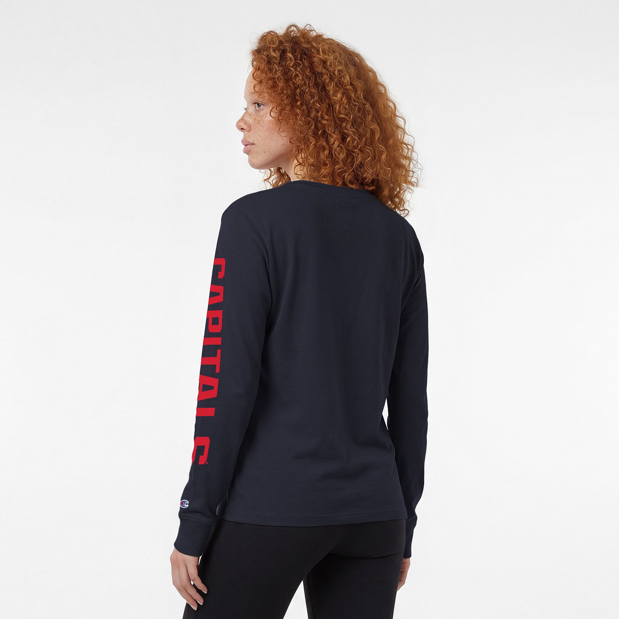 T-shirt à manches longues Champion pour femmes, bleu marine, logo de l'équipe des Capitals Washington