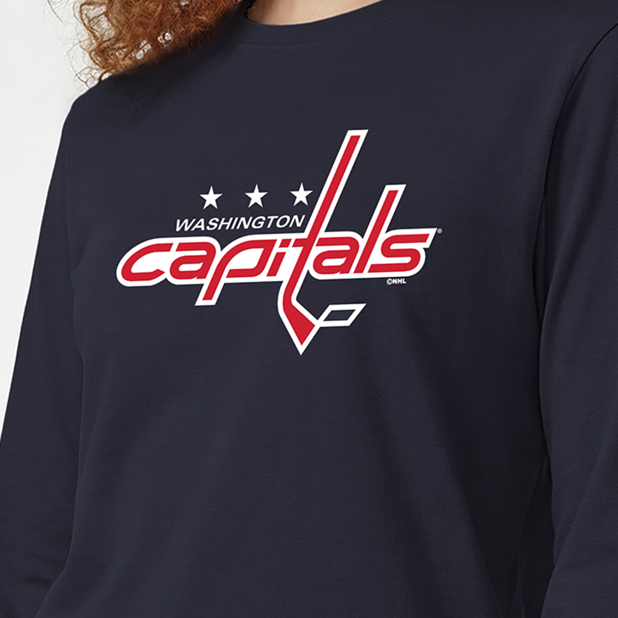 T-shirt à manches longues Champion pour femmes, bleu marine, logo de l'équipe des Capitals Washington
