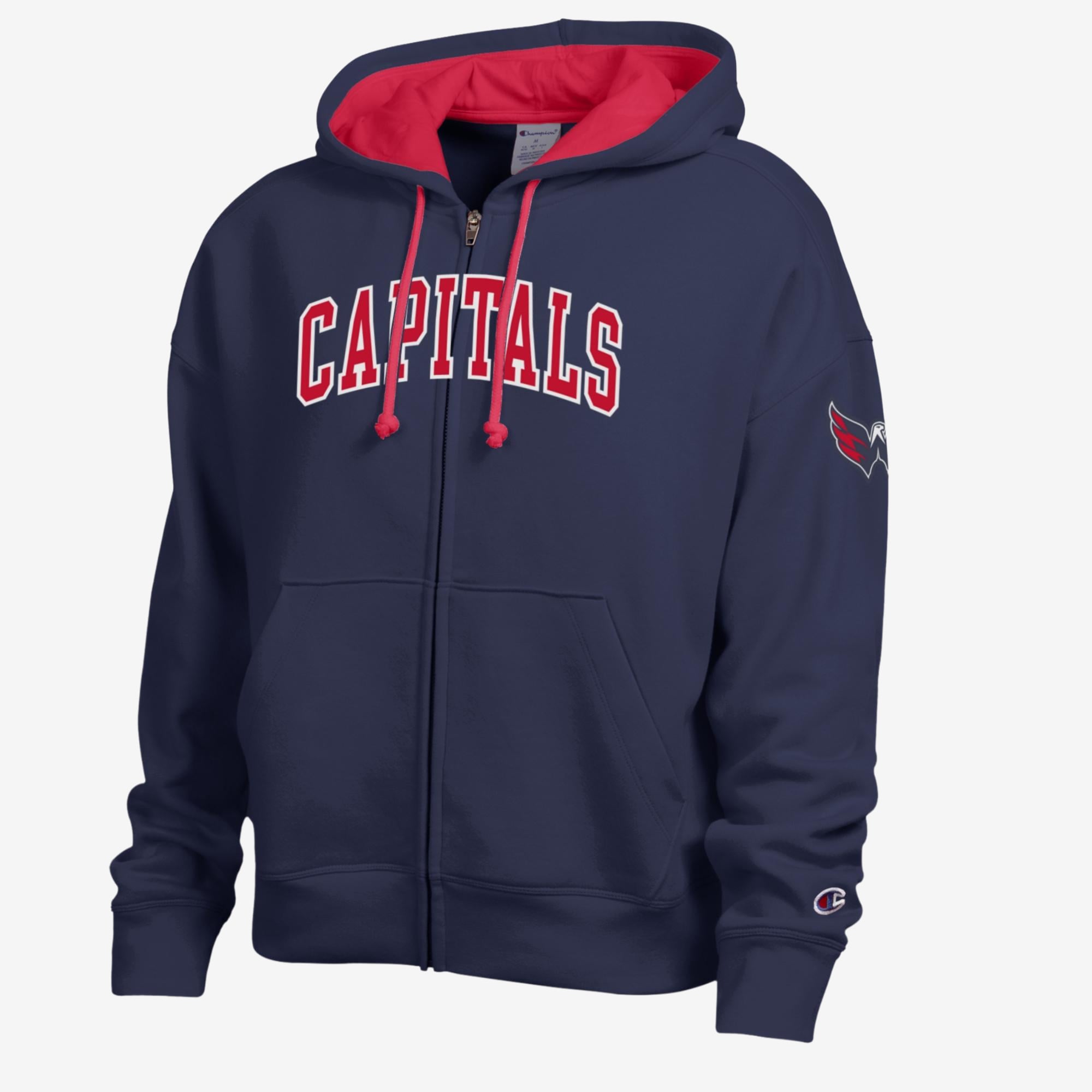 Women's Champion Navy/Red Washington Capitals Applique Full-Zip Fleece Hoodie