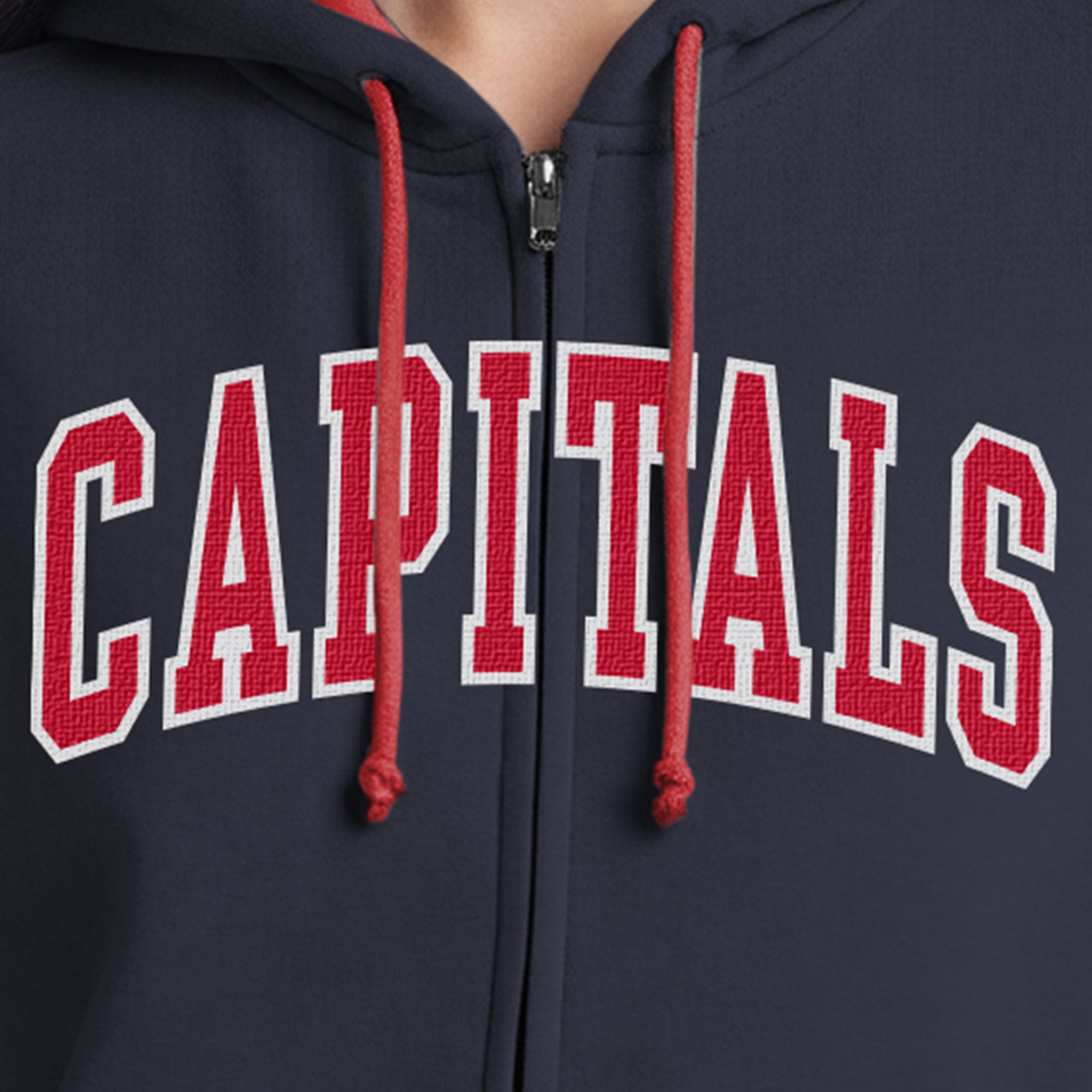 Women's Champion Navy/Red Washington Capitals Applique Full-Zip Fleece Hoodie