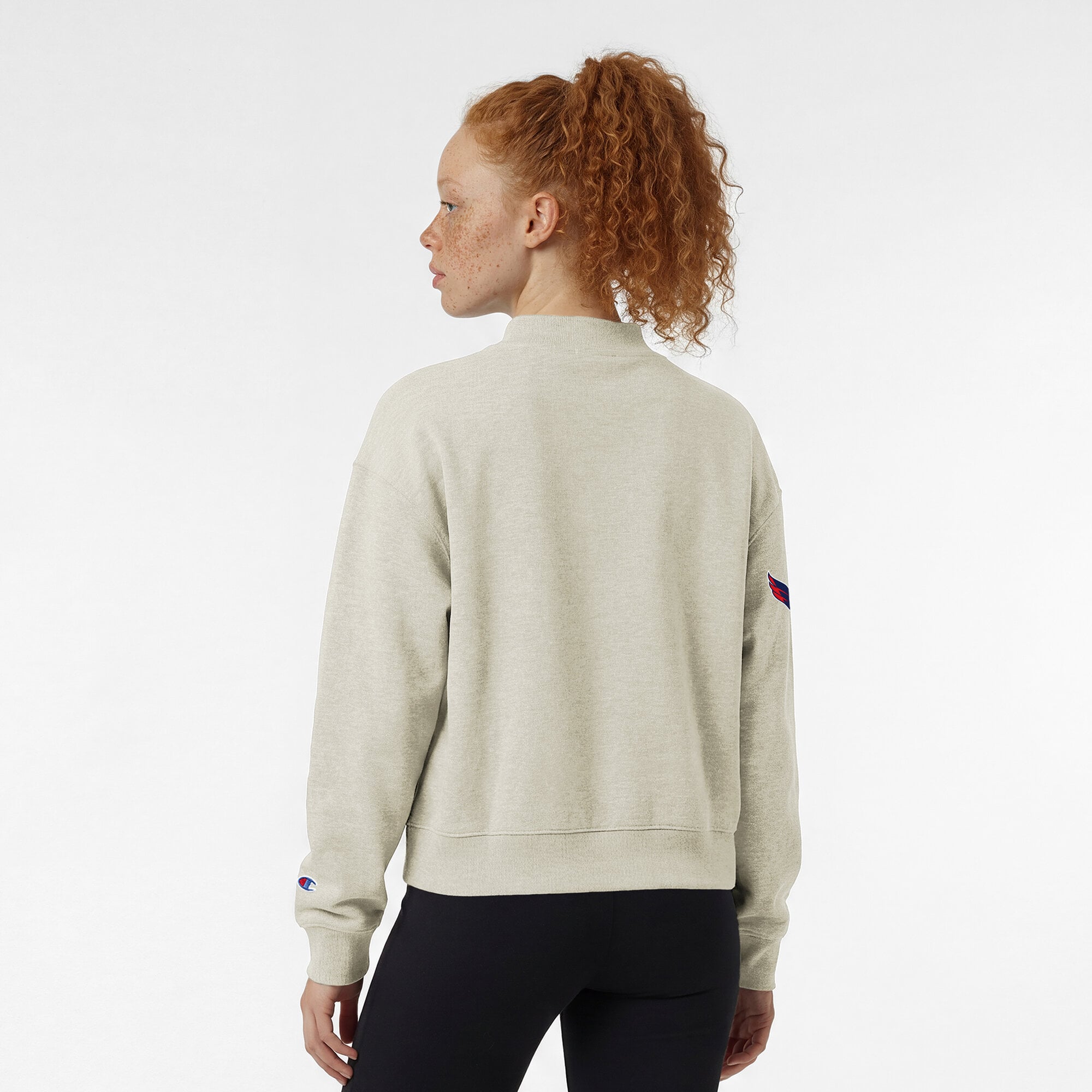 Women's Champion  Oatmeal Washington Capitals Collar Script Triumph Tri-Blend Fleece Sweatshirt
