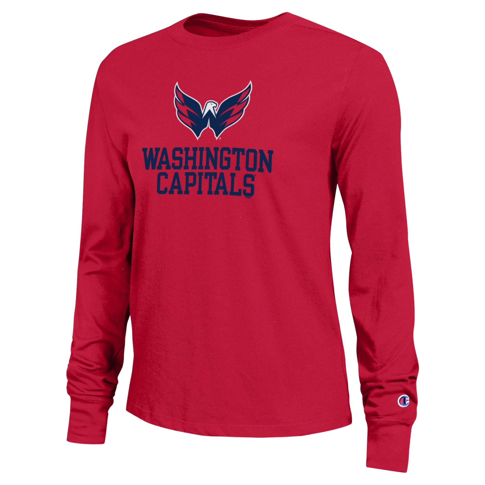 Sweat-shirt Champion rouge Washington Capitals Wordmark Lockup Powerblend pour femme