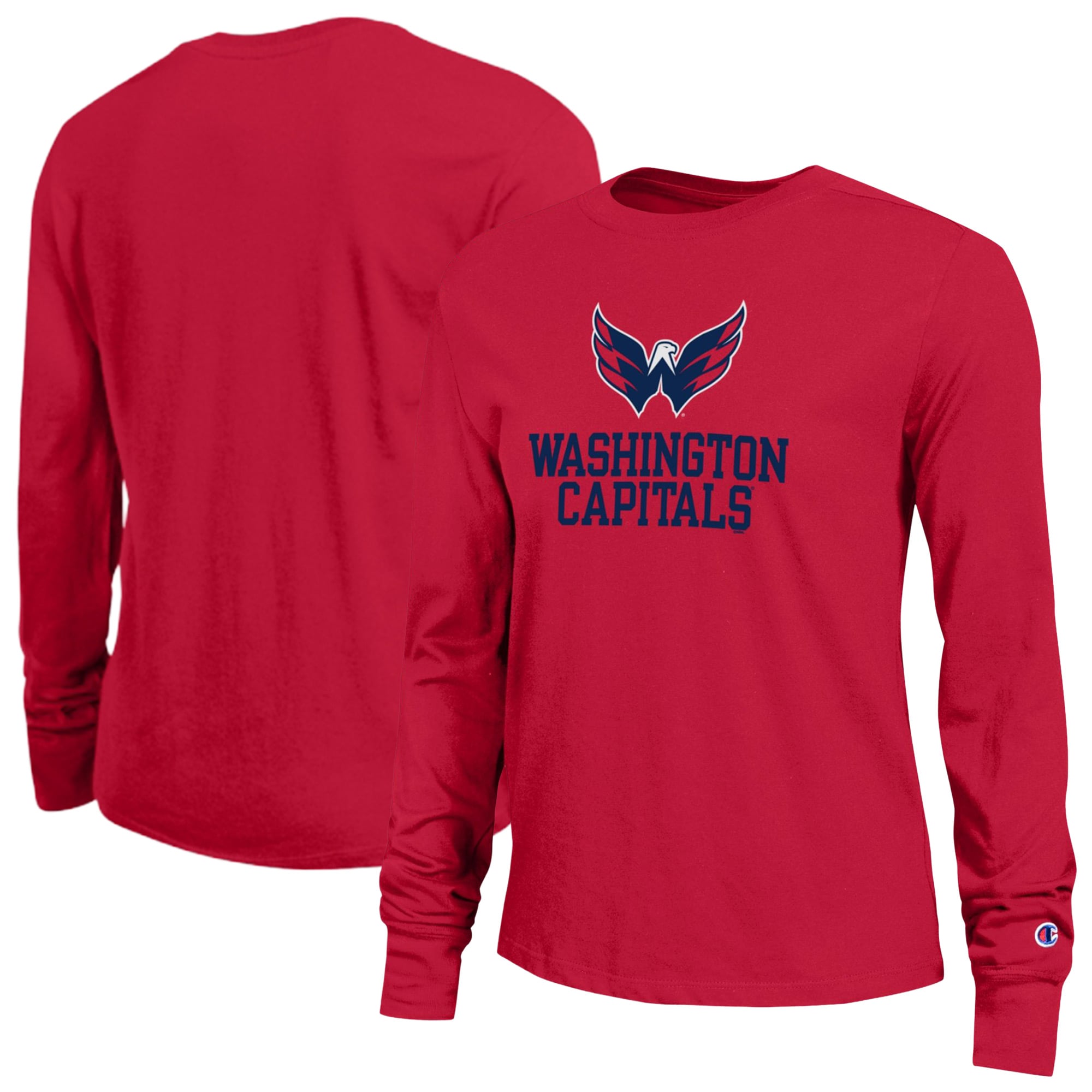 Sweat-shirt Champion rouge Washington Capitals Wordmark Lockup Powerblend pour femme