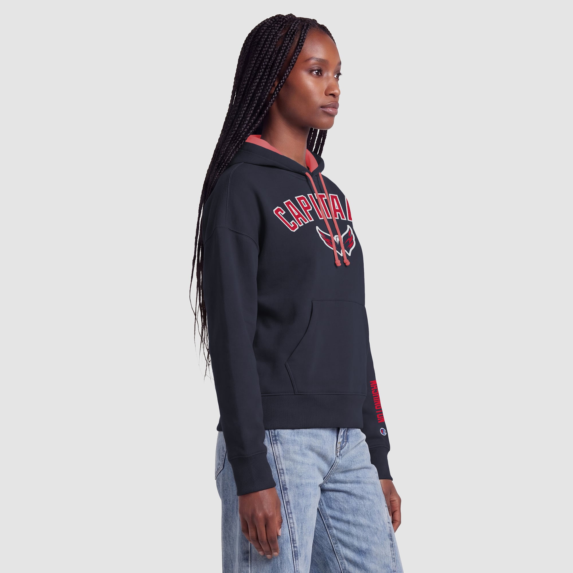Sweat à capuche bleu marine Champion Washington Capitals pour femmes