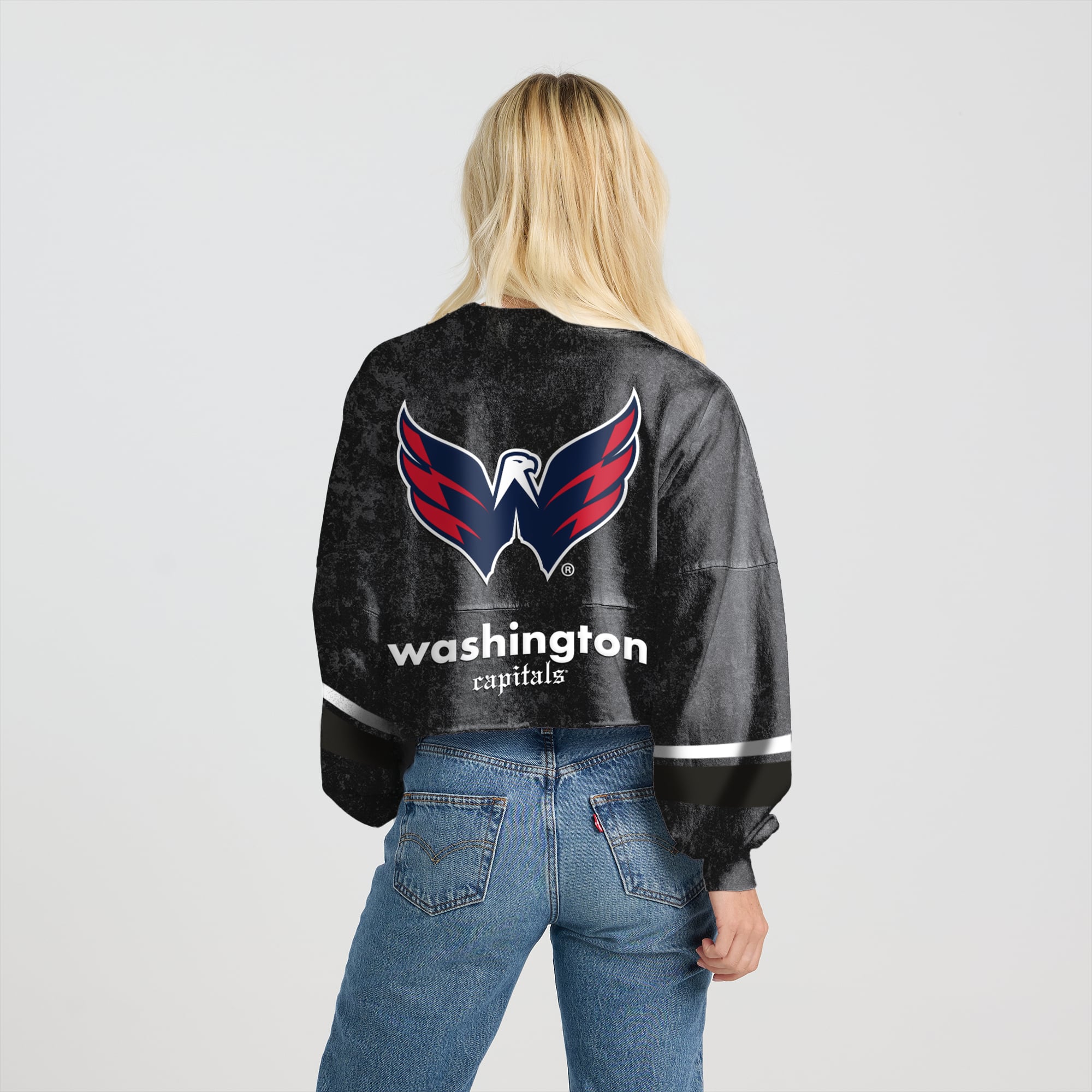 Women's Fanatics  Black Washington Capitals Mineral Wash Oversized Long Sleeve Jersey T-Shirt
