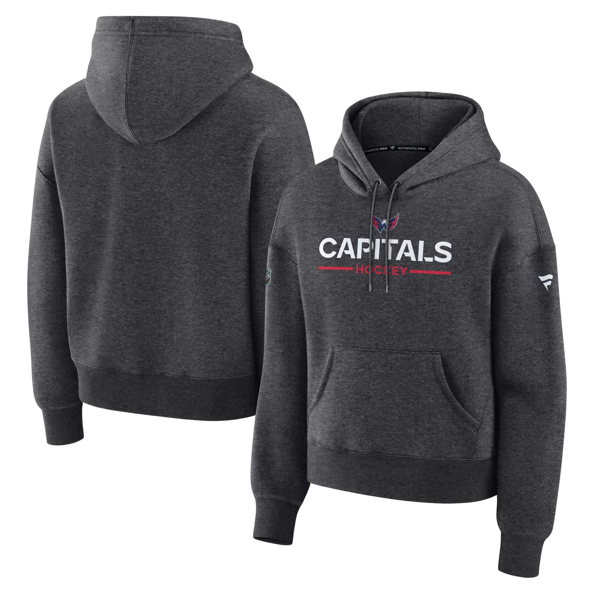 Sweat à capuche authentique Pro Primary pour femme, couleur anthracite, Washington Capitals, de Fanatics.
