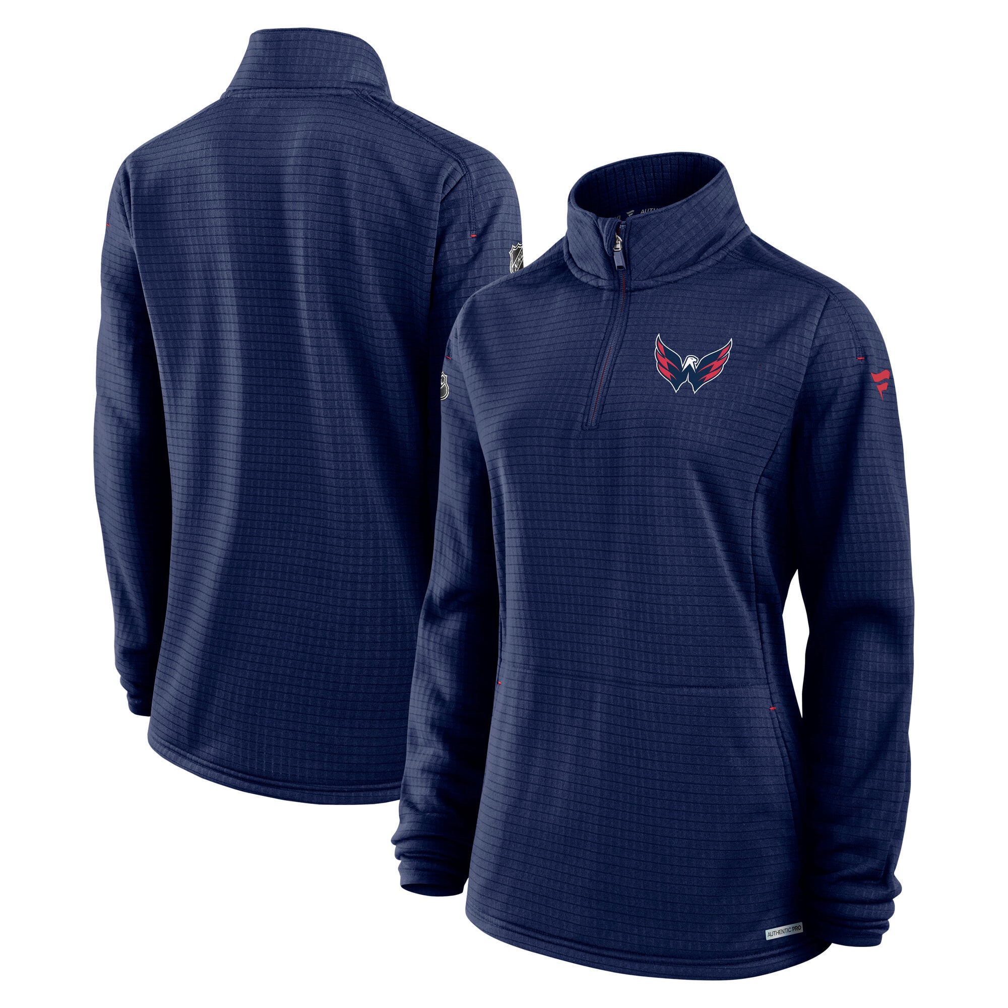 Pull-over léger à col zippé Fanatics Navy Washington Capitals Authentic Pro Rink pour femme