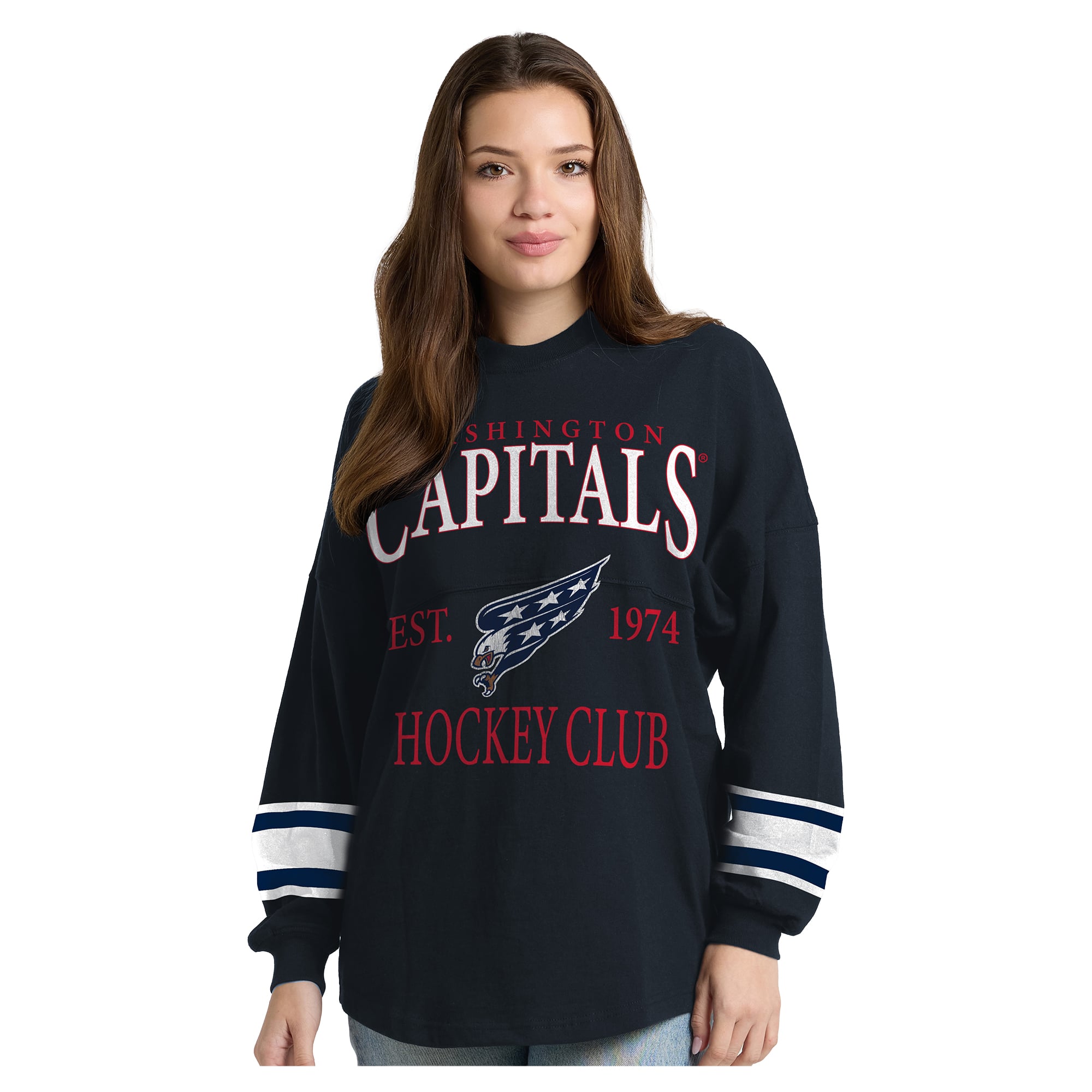 T-shirt à manches longues épais Fanatics Navy Washington Capitals Hockey Club Spirit Jersey pour femmes