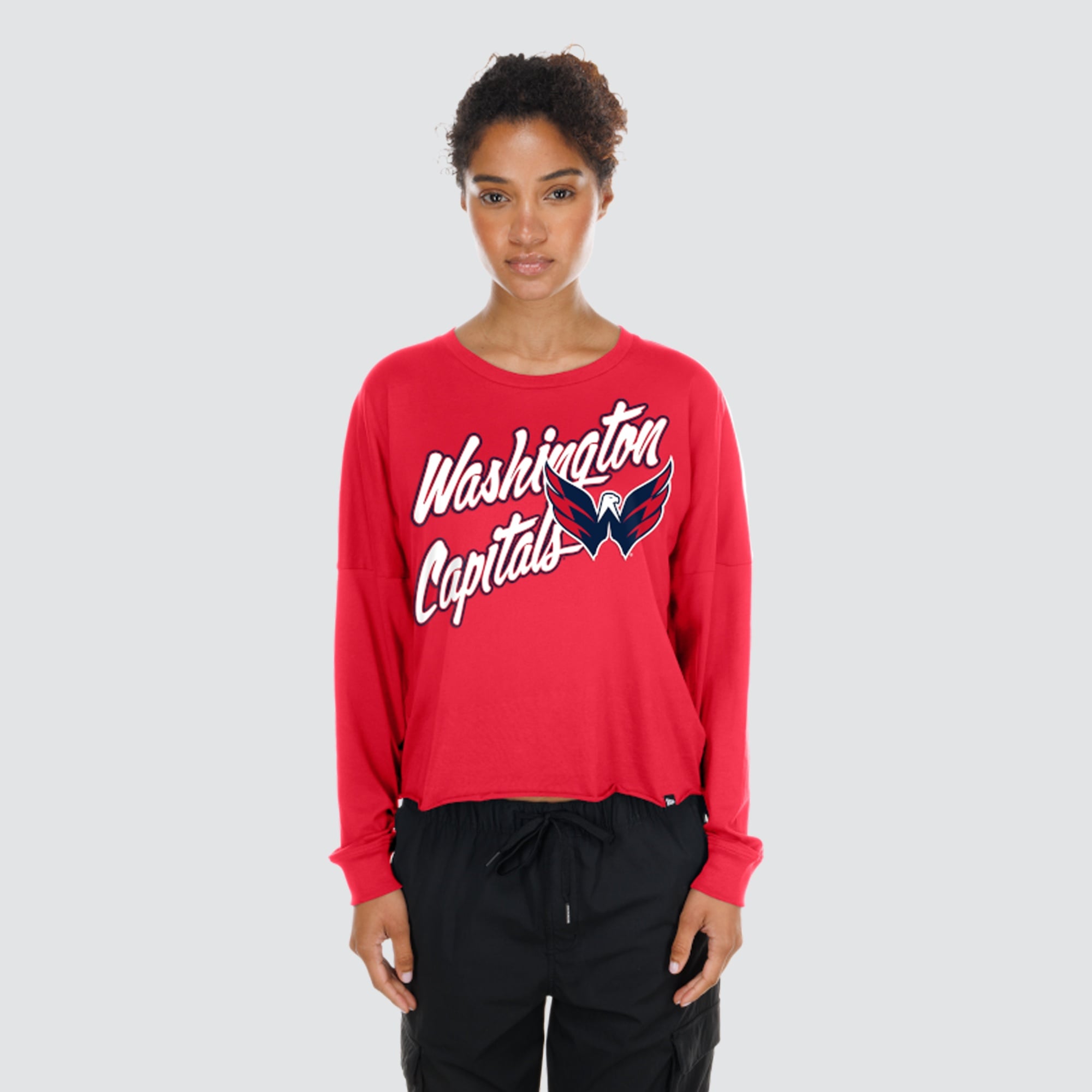 T-shirt à manches longues oversize New Era rouge Washington Capitals pour femmes