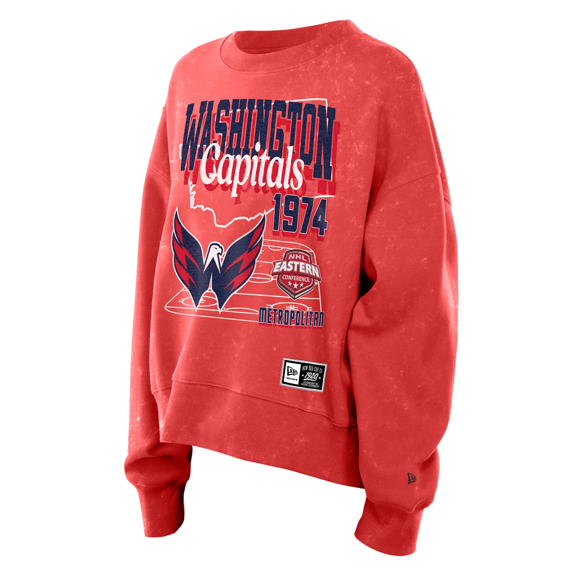 Sweat-shirt à col rond en molleton délavé New Era rouge Washington Capitals pour femme