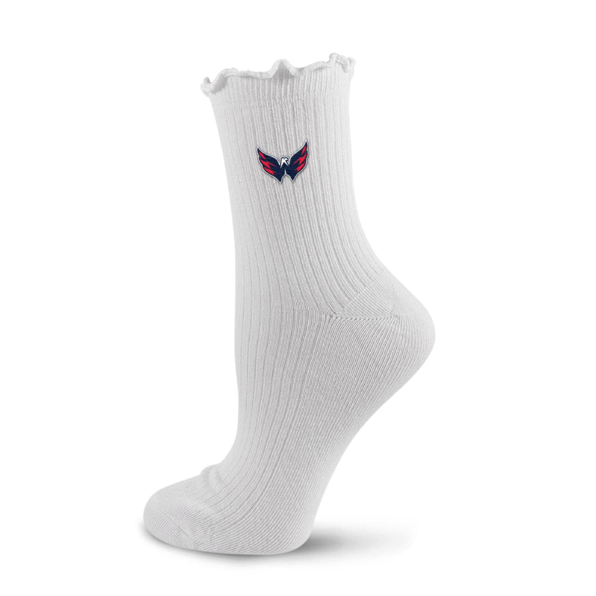 Chaussettes courtes de compression PRO pour femmes, blanches, avec logo des Capitals de Washington et ourlet ondulé.