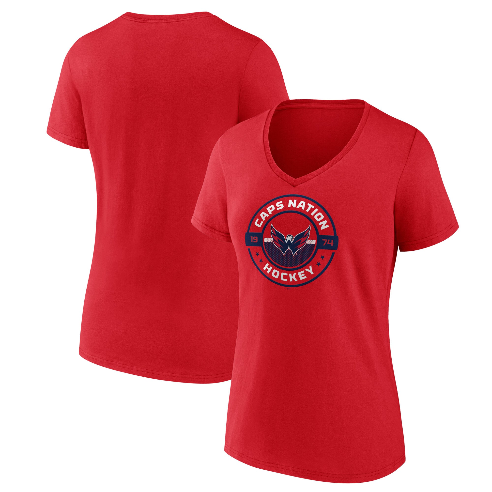 T-shirt à col en V rouge Washington Capitals pour femmes