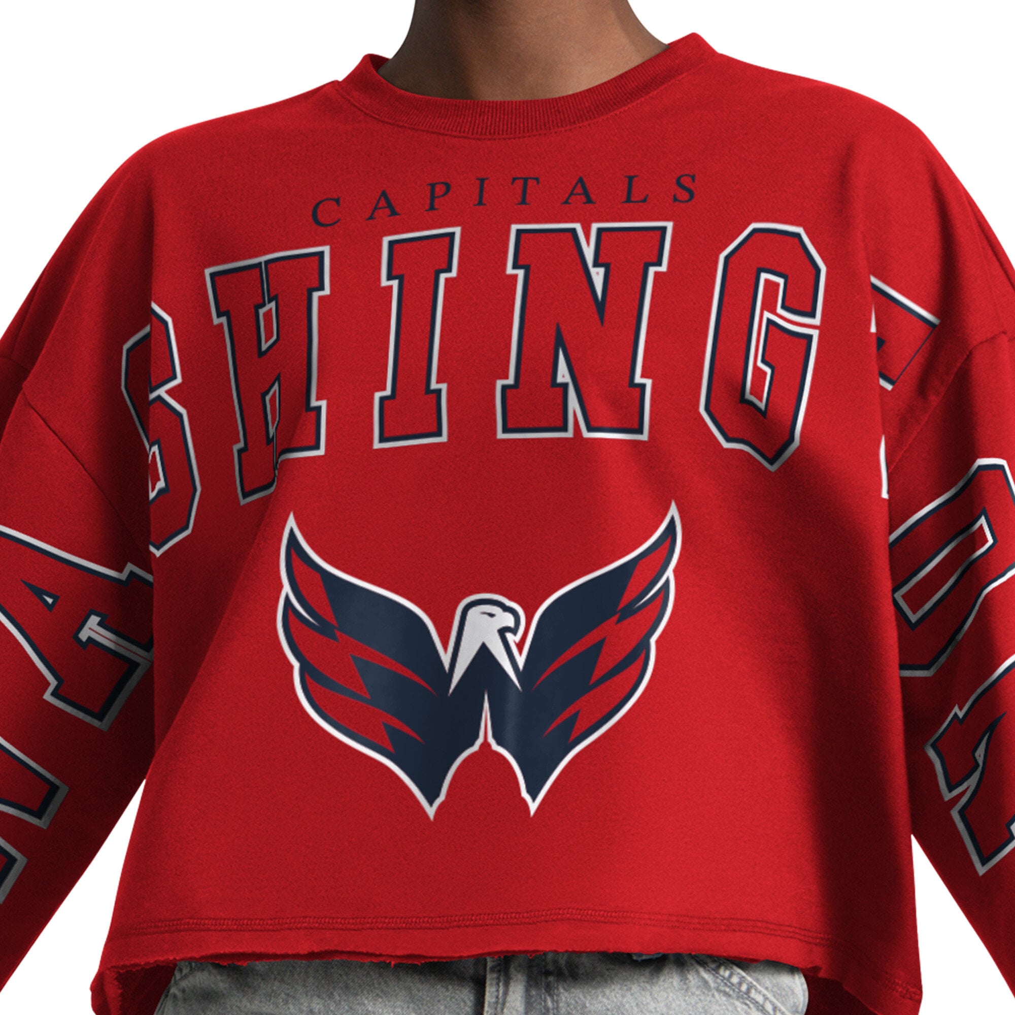 Sweat-shirt court à épaules tombantes Starter rouge pour femme, Washington Capitals.
