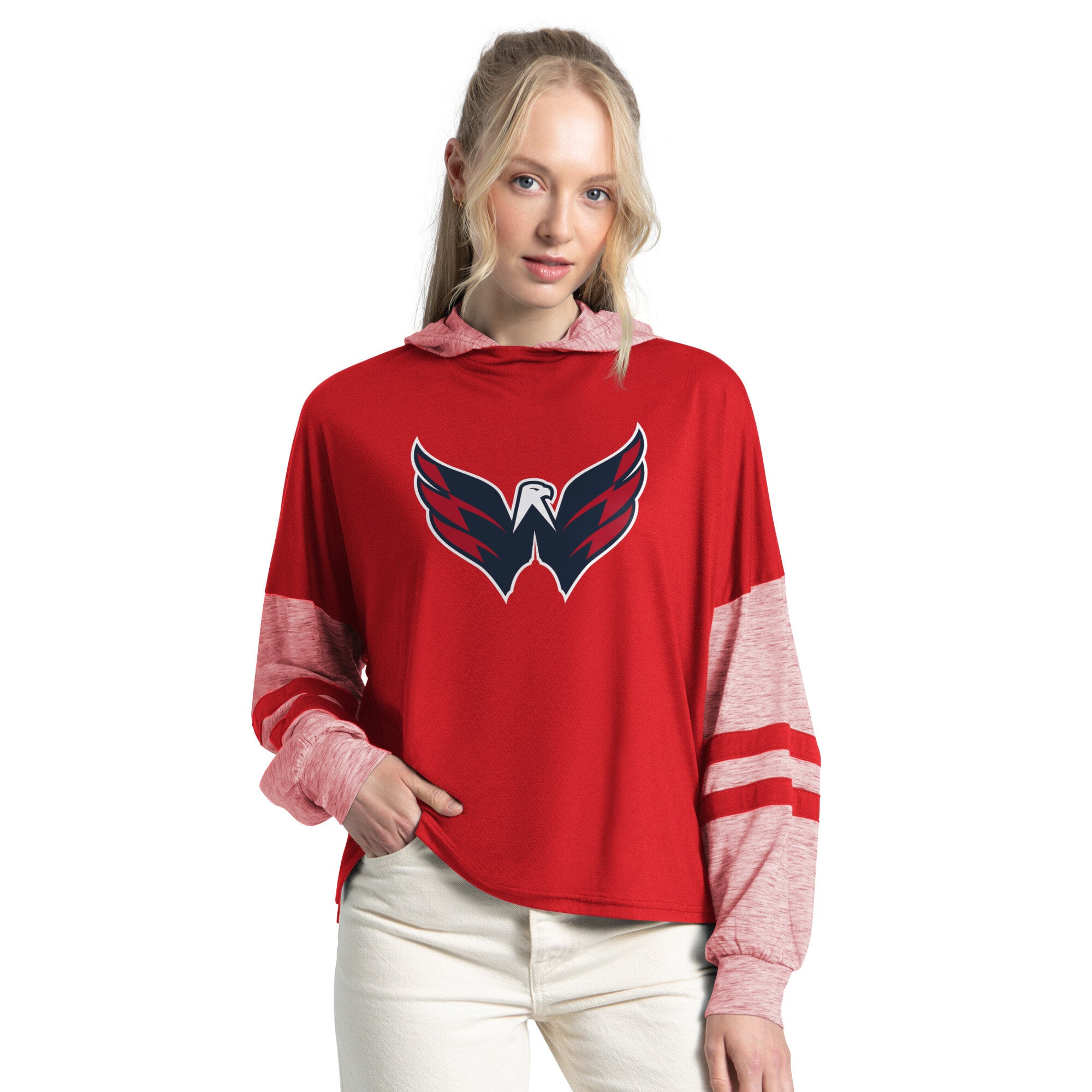 T-shirt à capuche manches longues Starter rouge Washington Capitals Fuel Up pour femmes