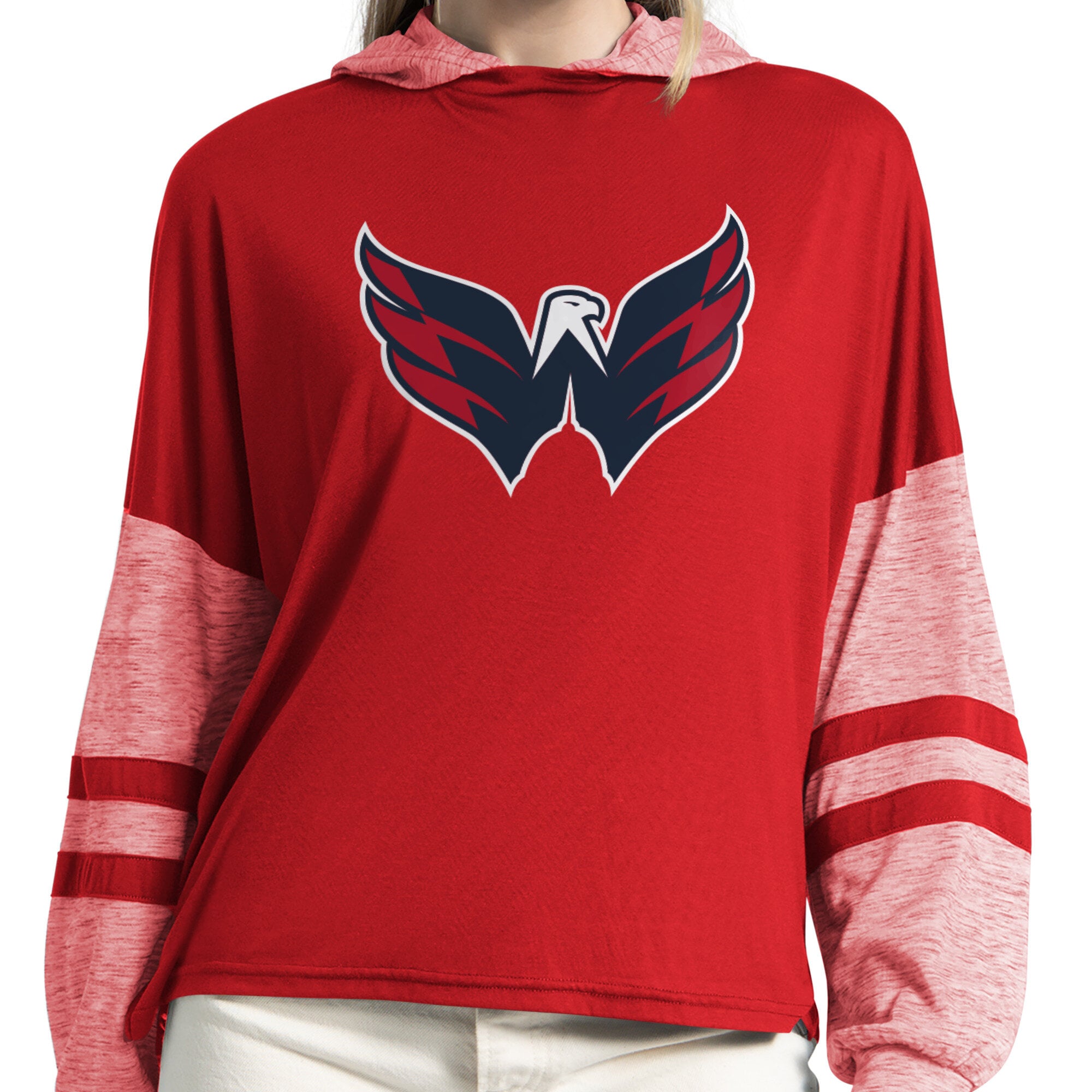 T-shirt à capuche manches longues Starter rouge Washington Capitals Fuel Up pour femmes