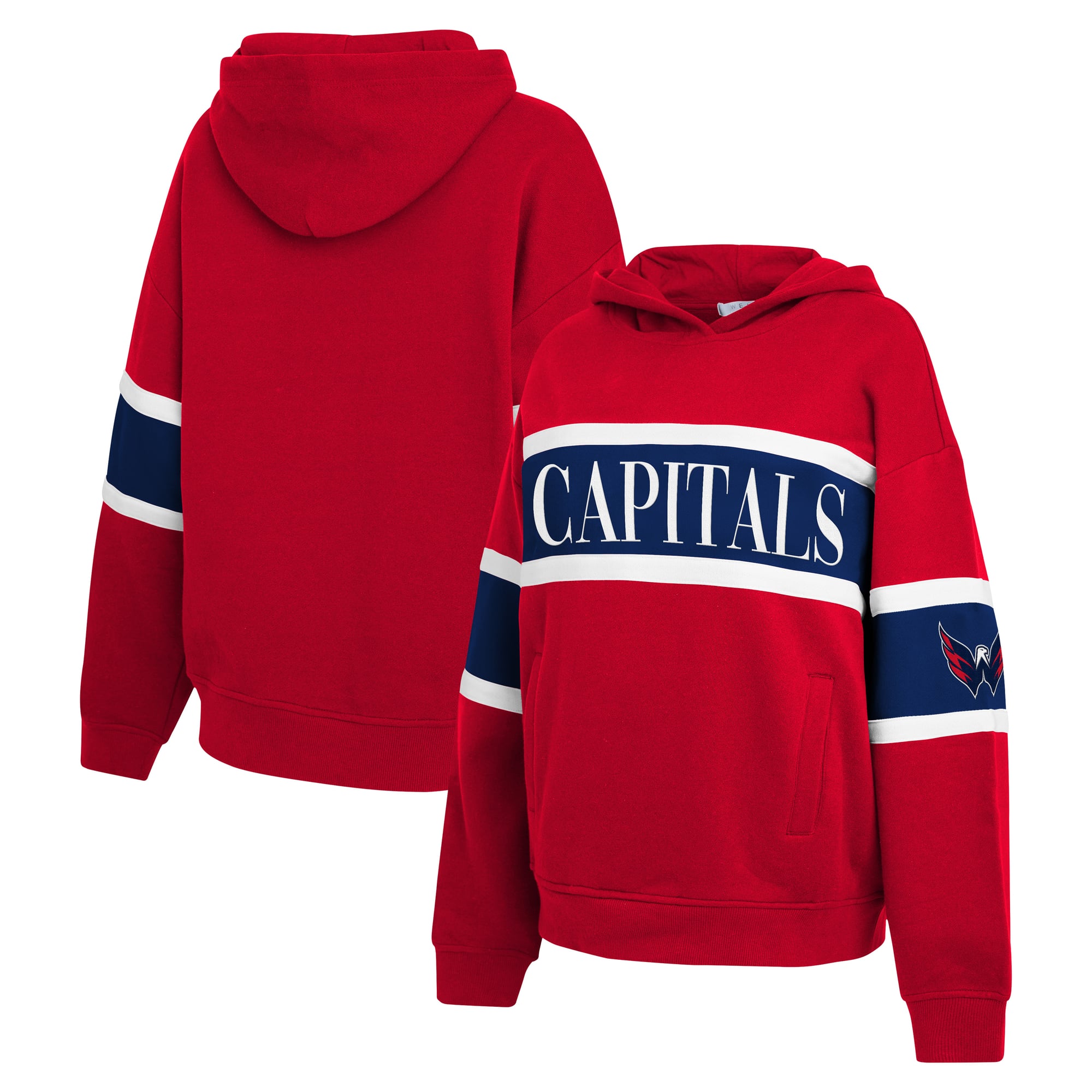 Sweat à capuche rayé rouge Washington Capitals de la marque WEAR by Erin Andrews pour femme