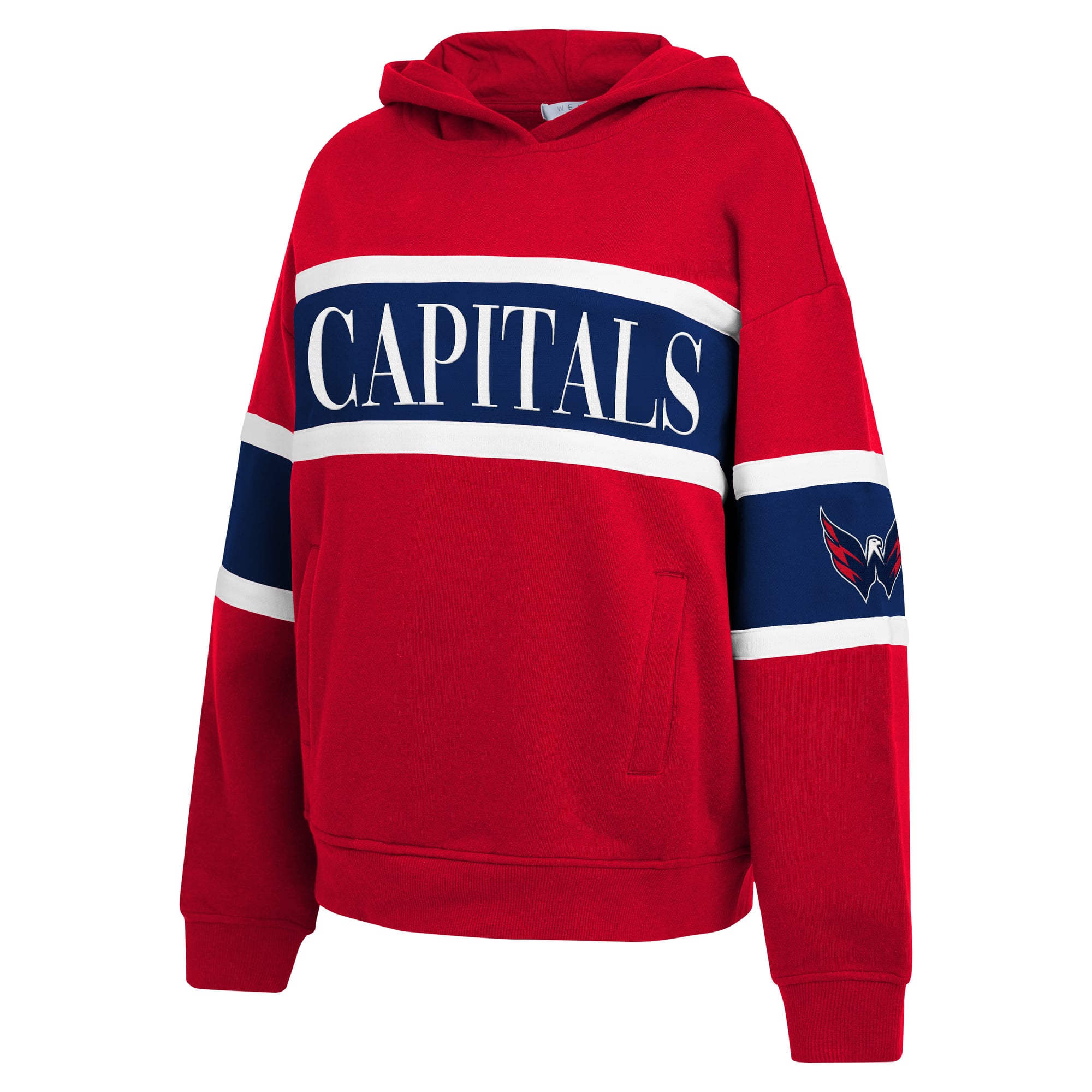 Sweat à capuche rayé rouge Washington Capitals de la marque WEAR by Erin Andrews pour femme