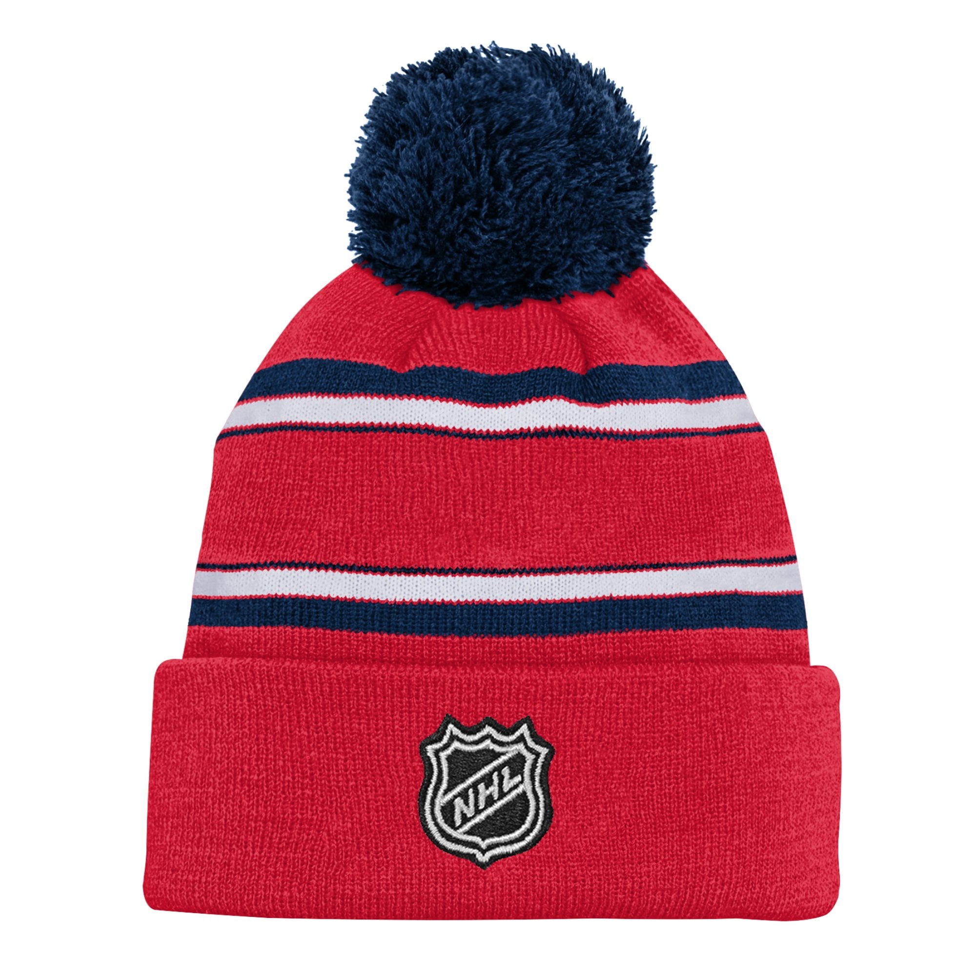 Bonnet en tricot à revers en jacquard rouge pour jeunes Washington Capitals avec pompon