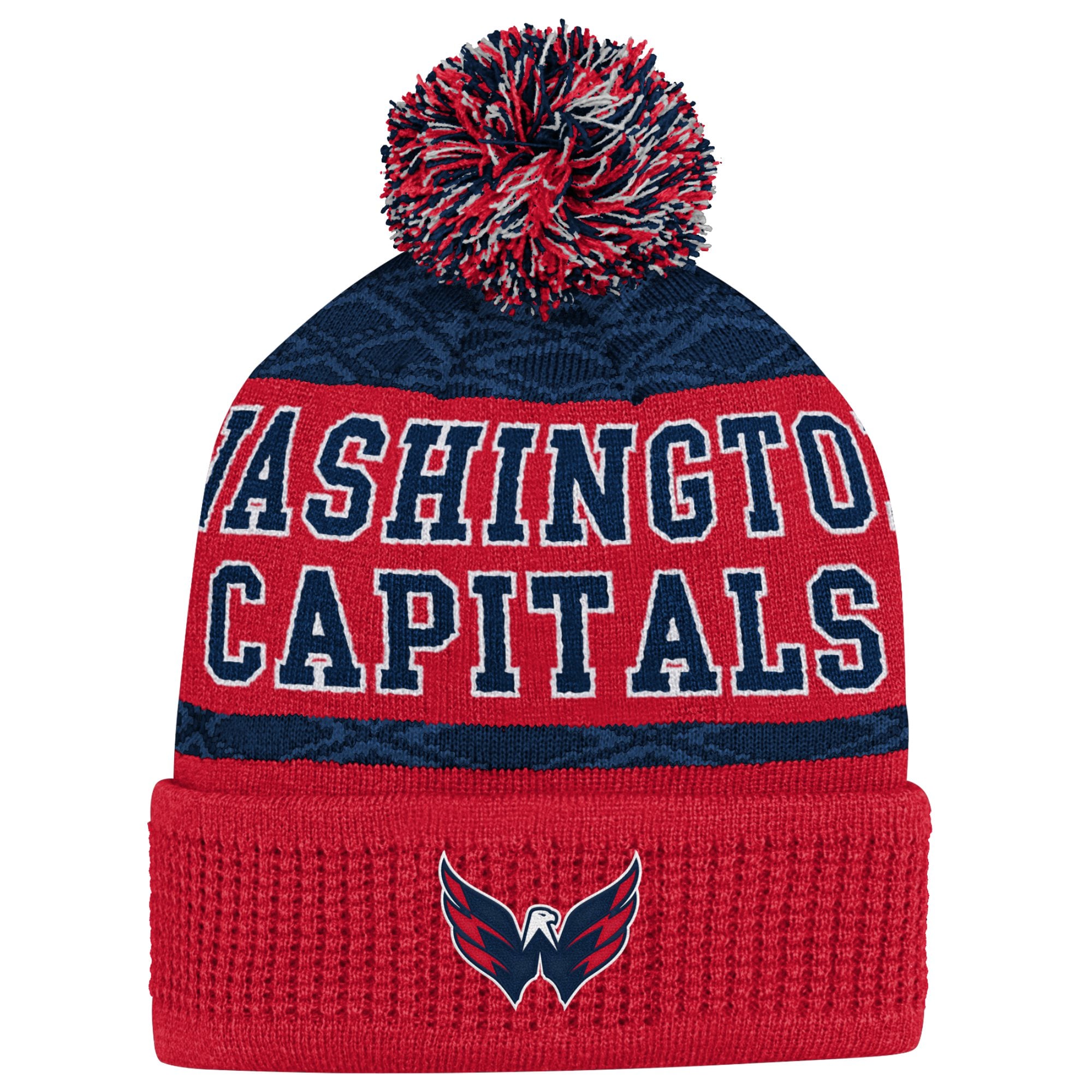 Youth Washington Capitals Red Puck Cuffed Knit Hat with Pom