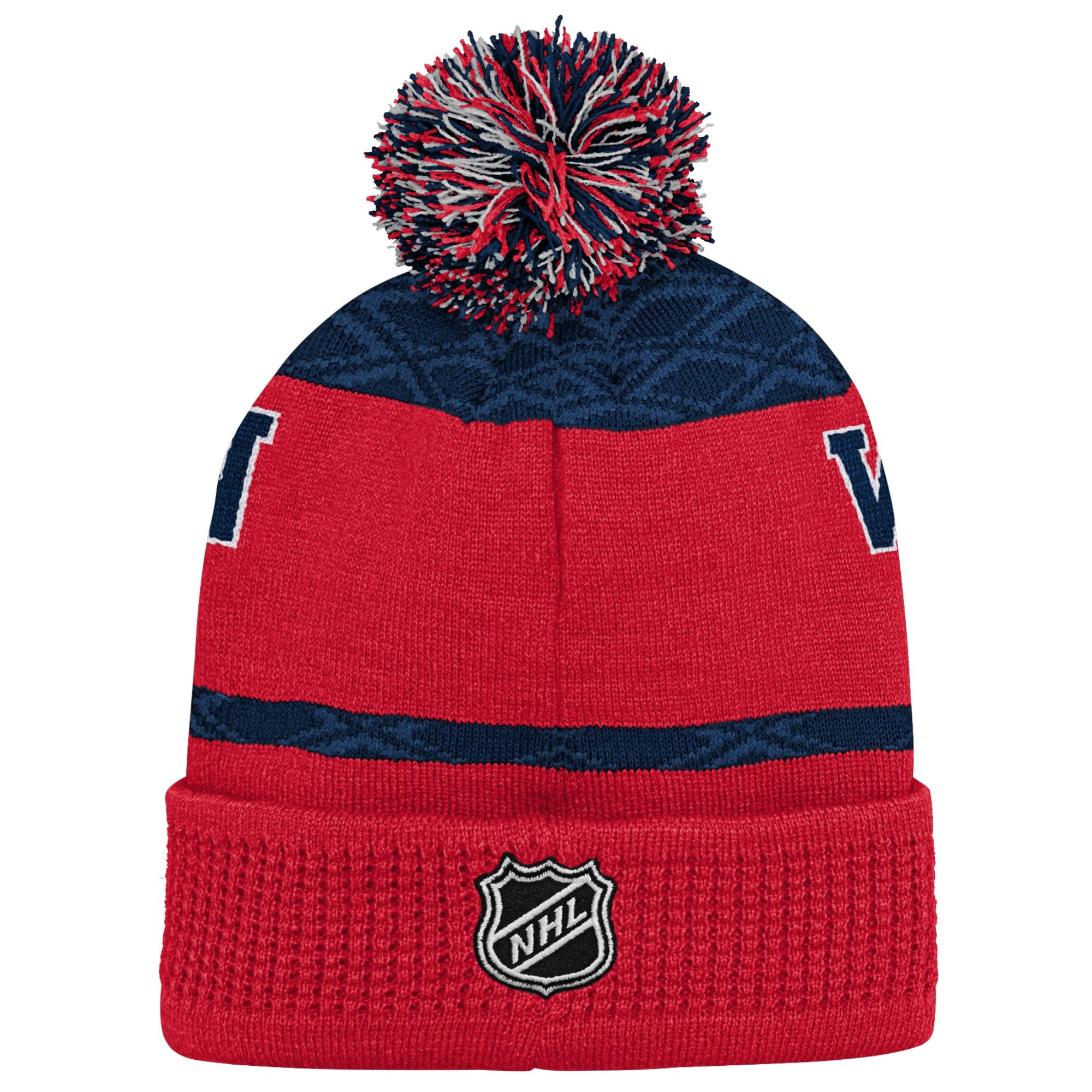 Youth Washington Capitals Red Puck Cuffed Knit Hat with Pom