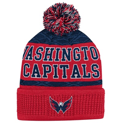 Washington Capitals Youth Puck Cuffed Knit Hat with Pom - Red