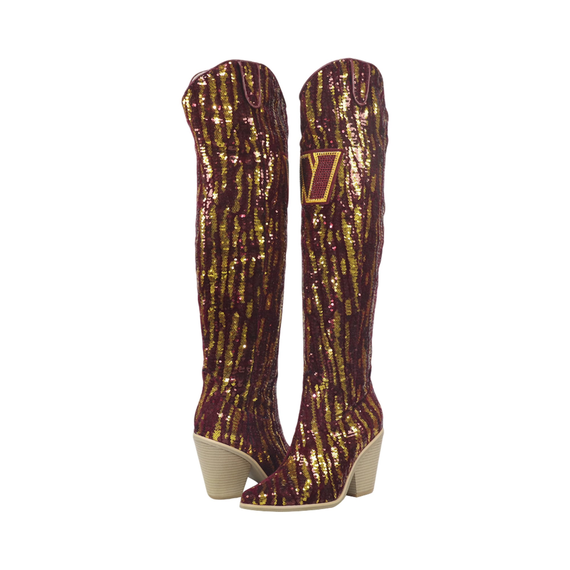 FABGATING by Cuce  Washington Commanders Over-the-Knee Two-Tone Sequin Boots